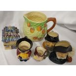 Vintage Retro 4 x Shorter Charcter, Toby Jugs, a Shorter Jug & Jam Pot