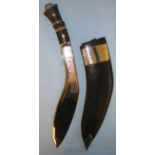 1969 British Officer's Gurkha Presentation Kukri With Buffalo Horn Grip & Chromed Lion's Head.