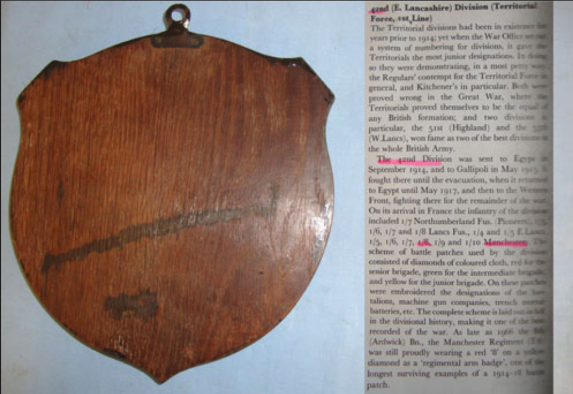 WW1 Wilmslow District Memorial Shield With Copper Centre Boss - Bild 3 aus 3