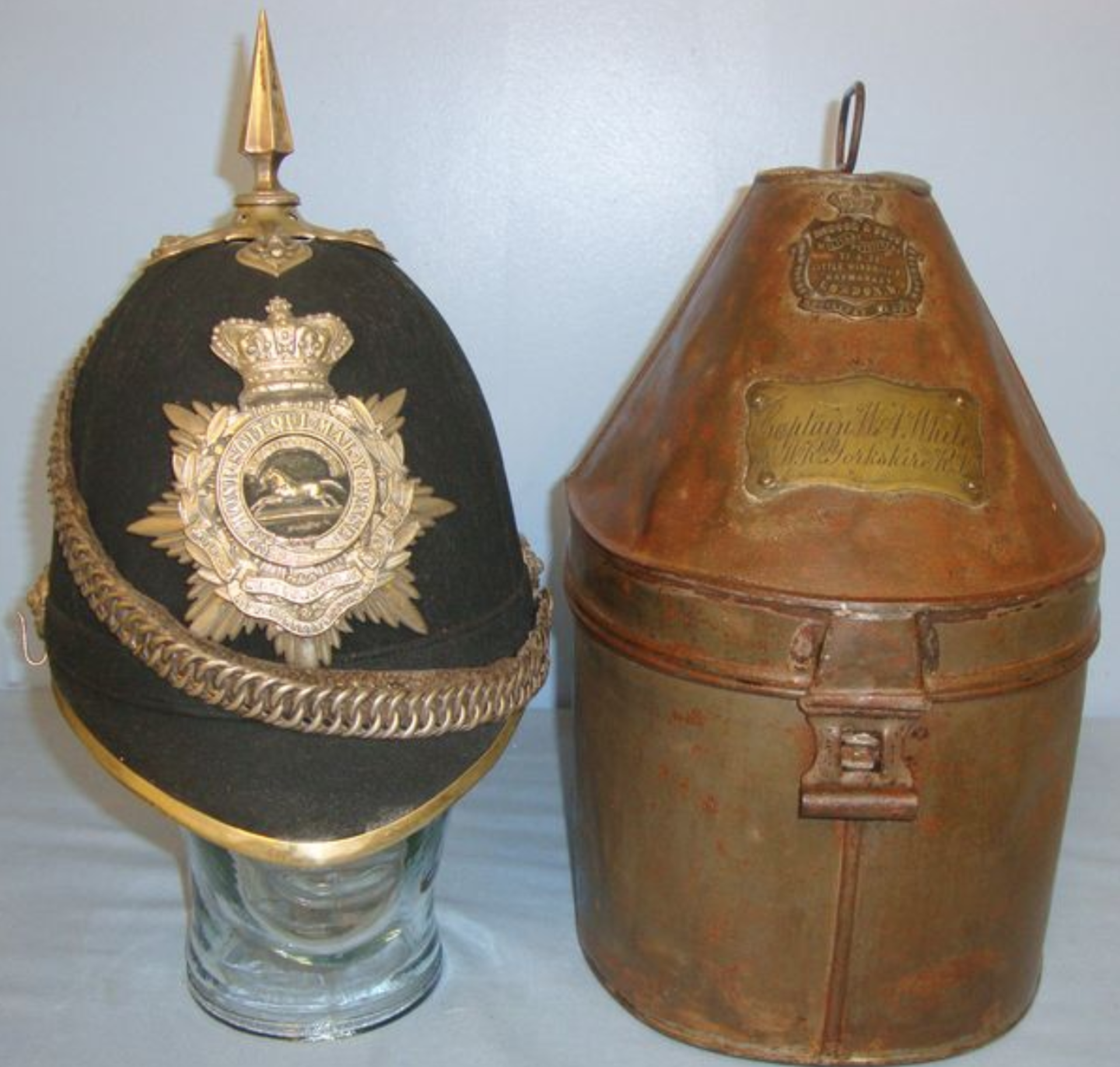 Pre 1902, Victorian Home Service Pattern, British Officers Blue Cloth Helmet with Transit Tin