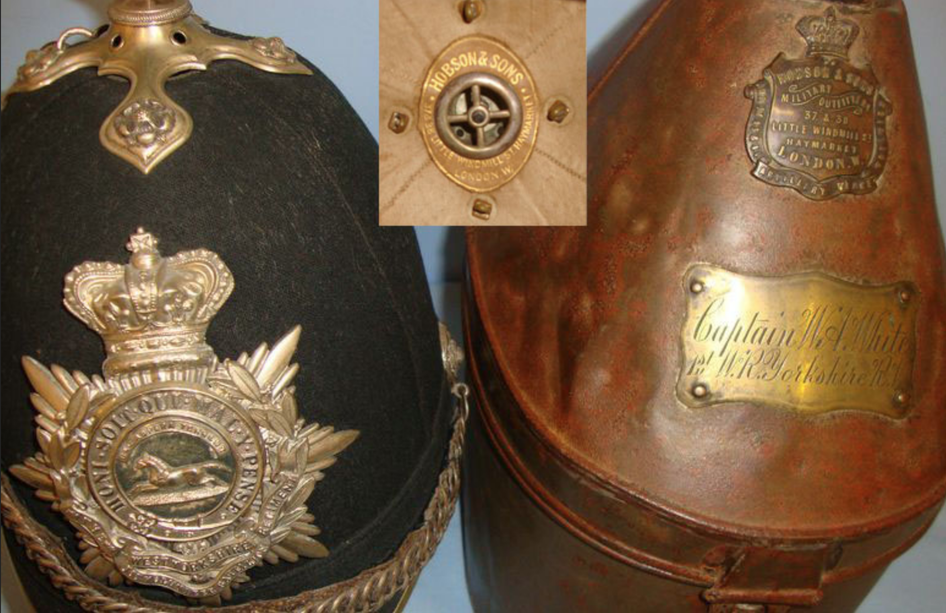 Pre 1902, Victorian Home Service Pattern, British Officers Blue Cloth Helmet with Transit Tin - Image 3 of 3