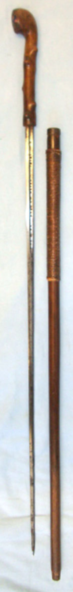 19th Century Gentleman's Briar Sword Stick With Pierced Rapier Form Blade. - Bild 2 aus 3