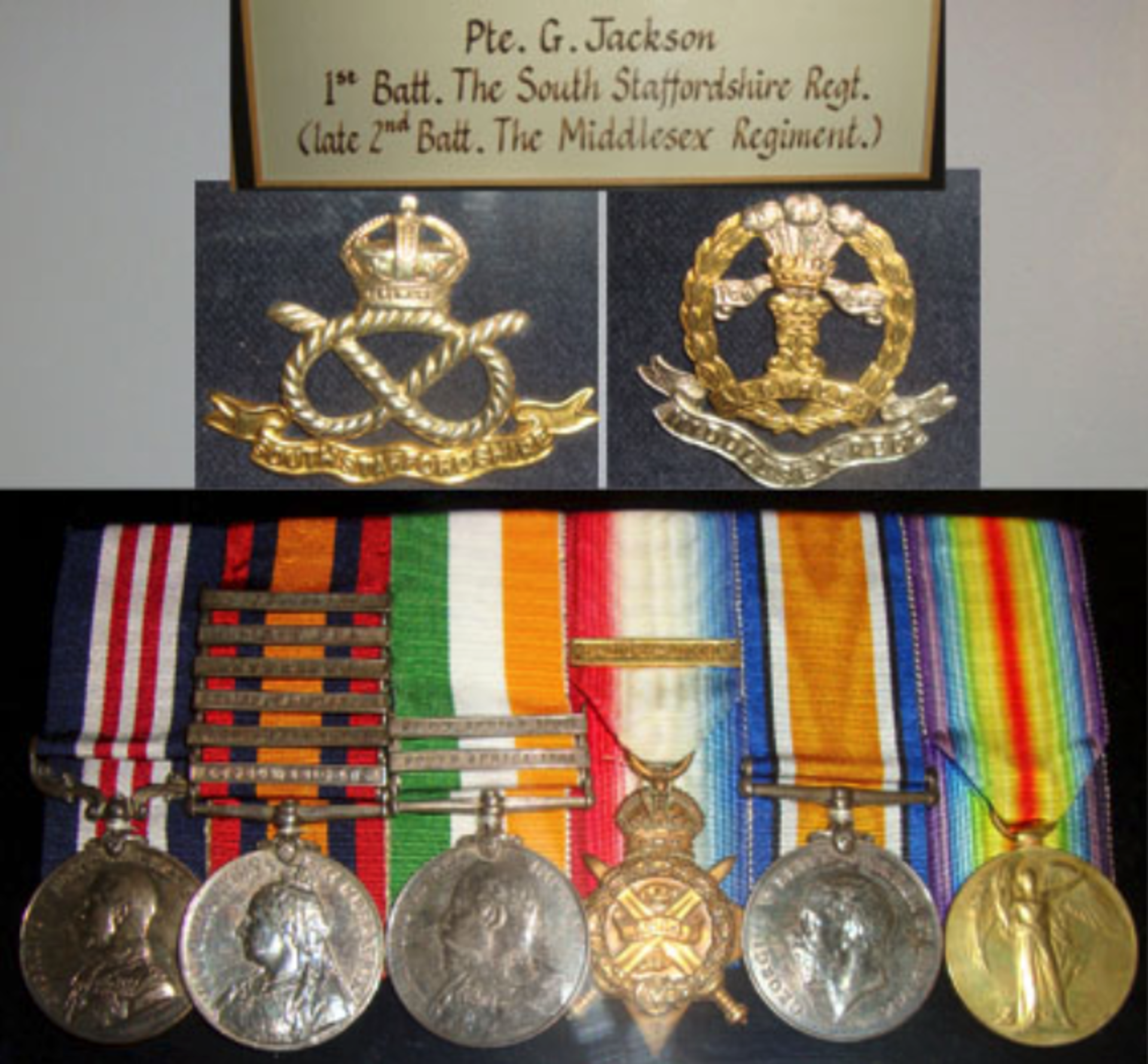 Framed Boer War & WW1 British Military Medal 6 Medal Group Private G. Jackson - Image 2 of 3