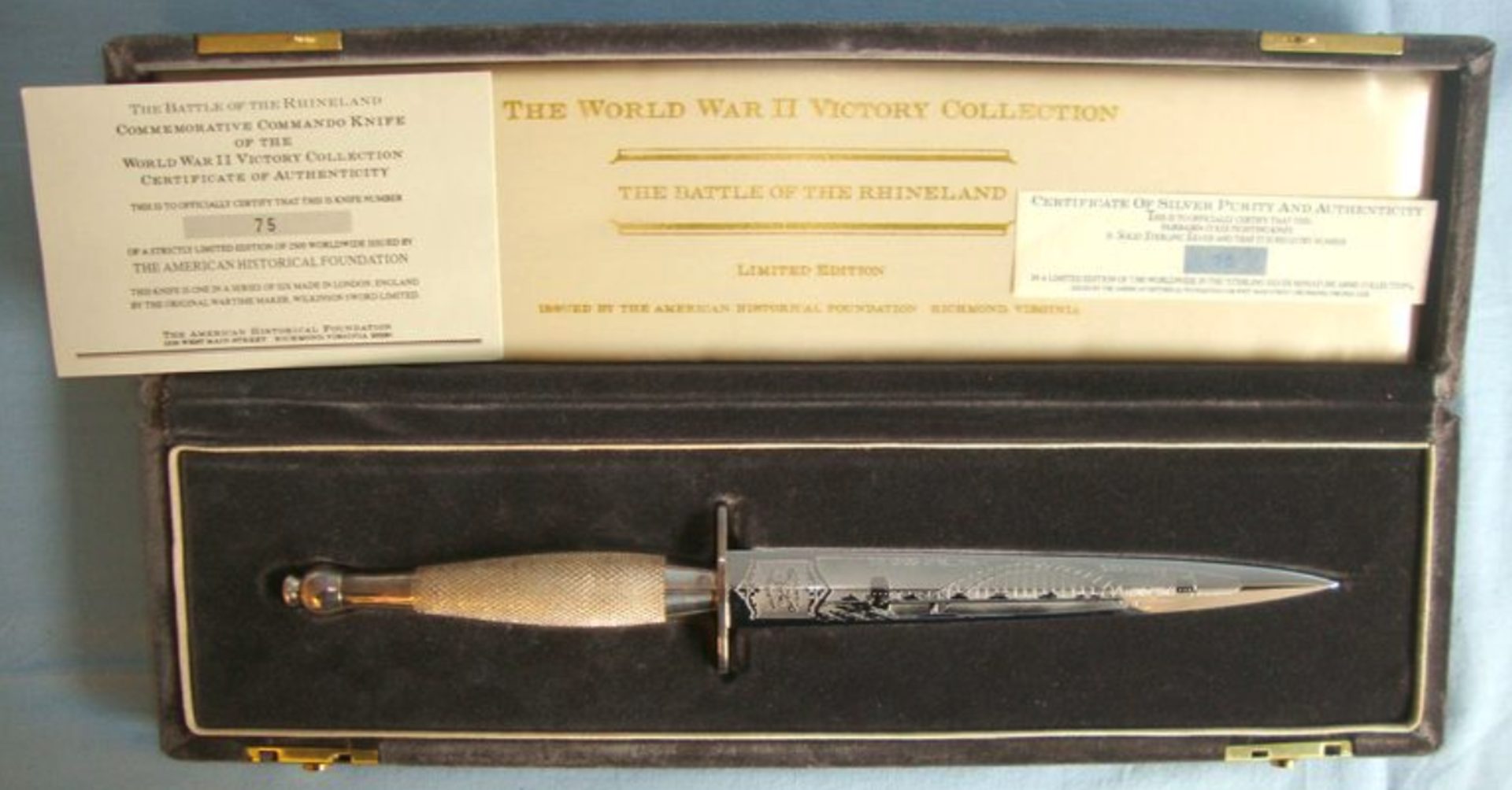 MINT Boxed & Cased Limited Edition No.75 of 2,500 Commemorative 2nd Pattern FS Fighting Knife - Bild 3 aus 3