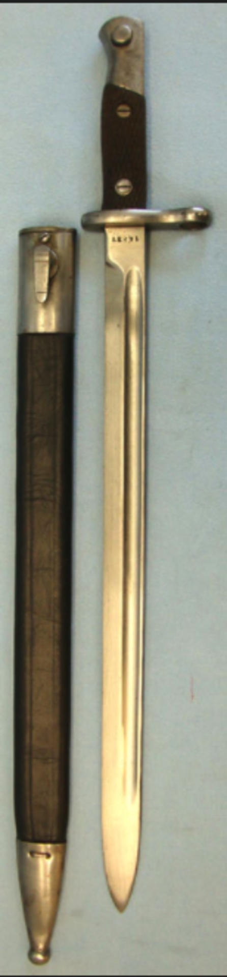 Spanish M1893 Sword Bayonet & Steel Mounted Leather Scabbard. - Image 3 of 3