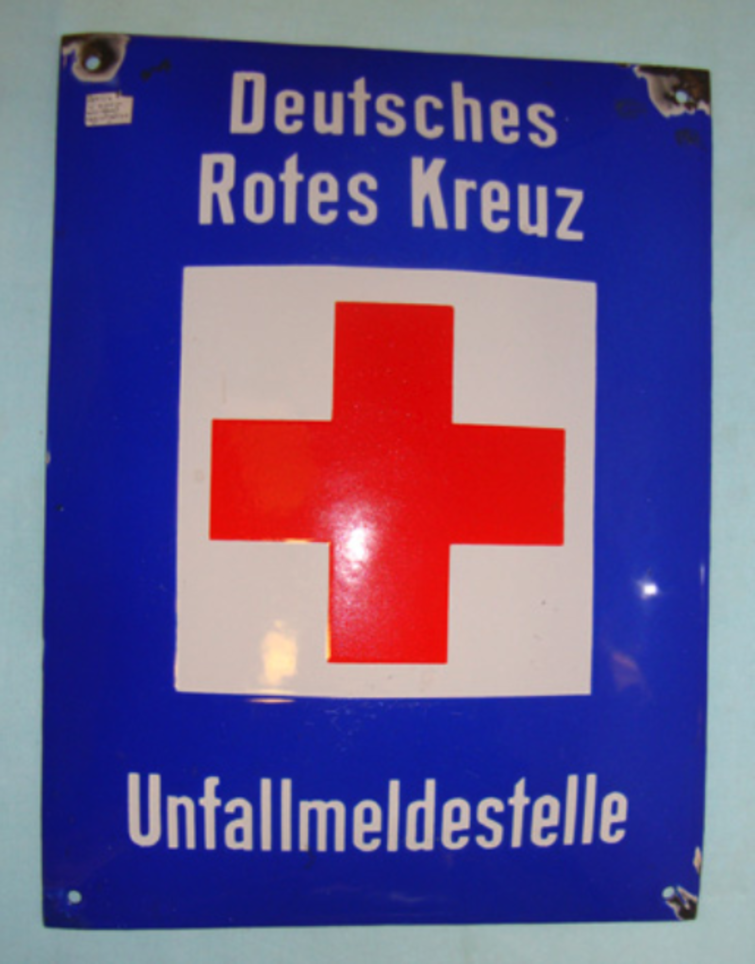 WW2 Berlin 'Souvenired' Red Cross Station Enamel Wall Sign.