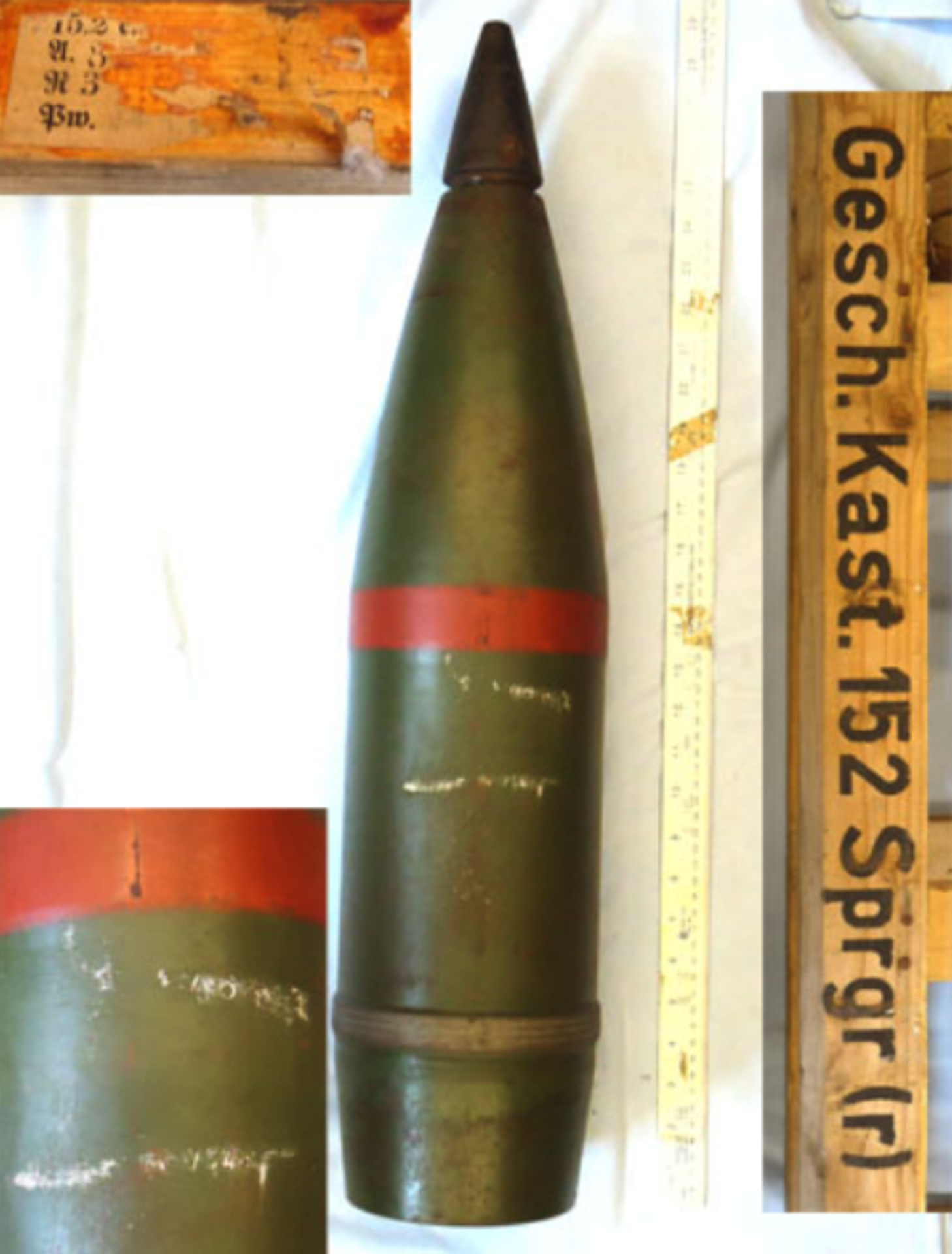 INERT DEACTIVATED. Rare German Unfired WW2, 1944 Dated 15.2cm high explosive projectile - Image 2 of 3