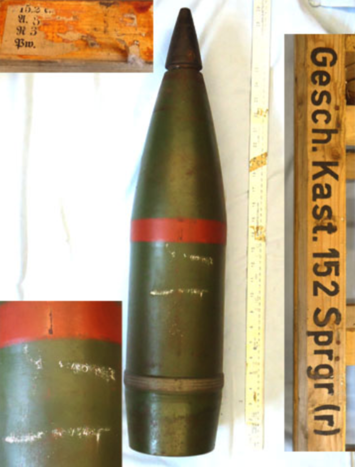 INERT DEACTIVATED. Rare German Unfired WW2, 1944 Dated 15.2cm high explosive projectile - Bild 2 aus 3