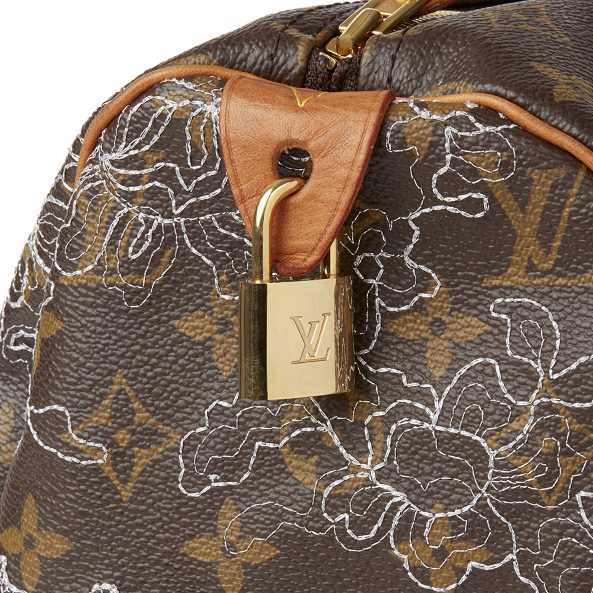 Brown Coated Monogram Canvas Silver Dentelle Speedy 30 - Image 5 of 8