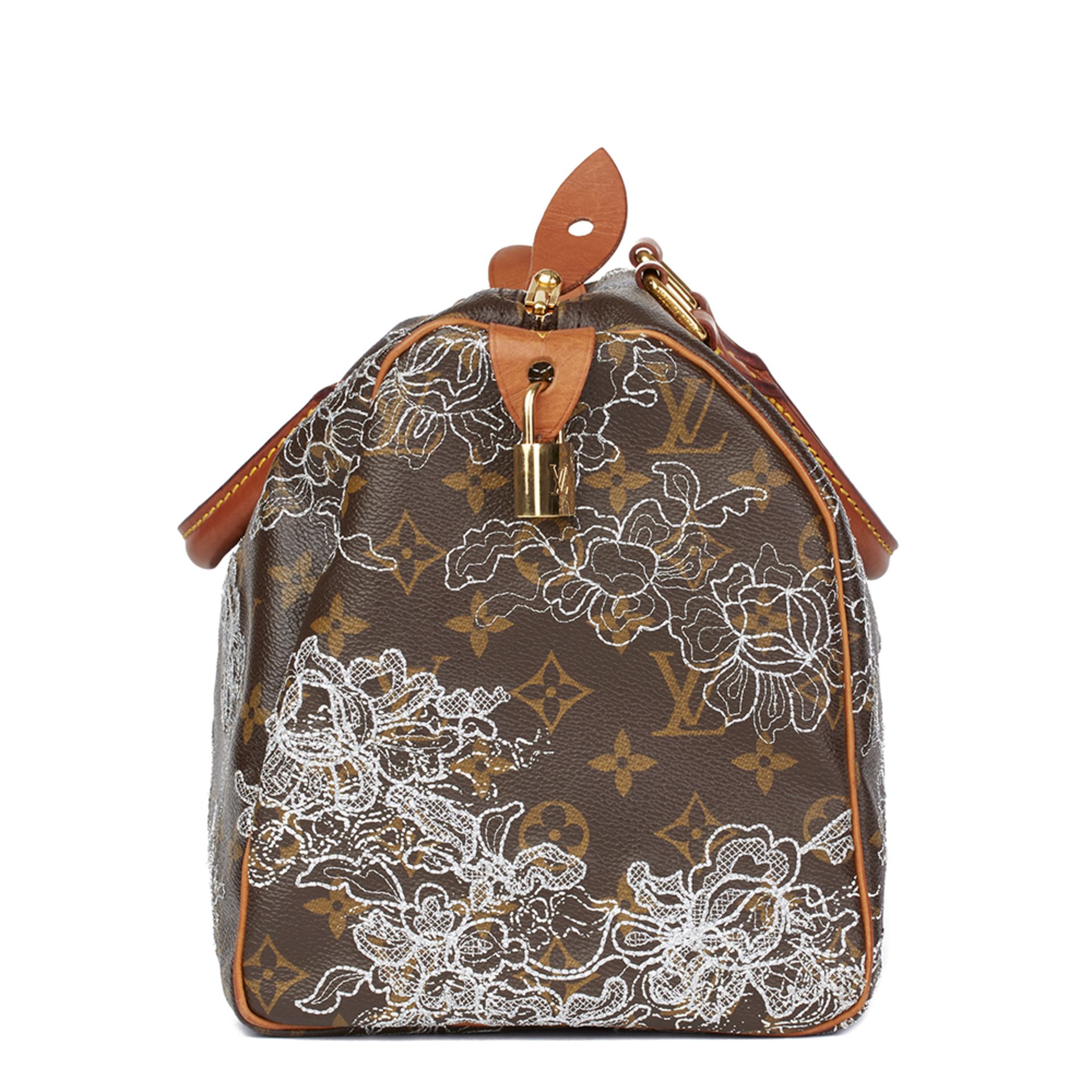 Brown Coated Monogram Canvas Silver Dentelle Speedy 30 - Image 3 of 8