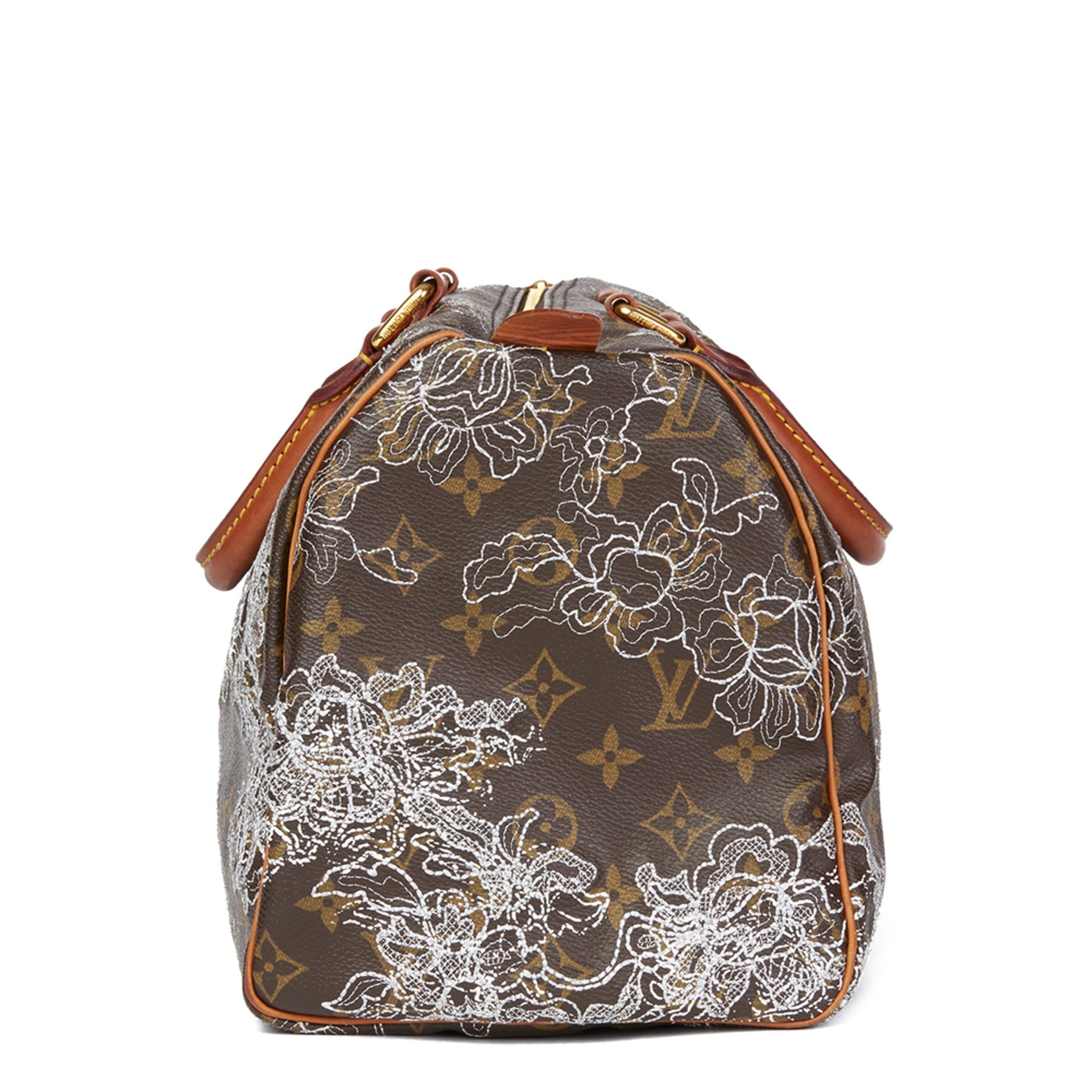 Brown Coated Monogram Canvas Silver Dentelle Speedy 30 - Image 2 of 8