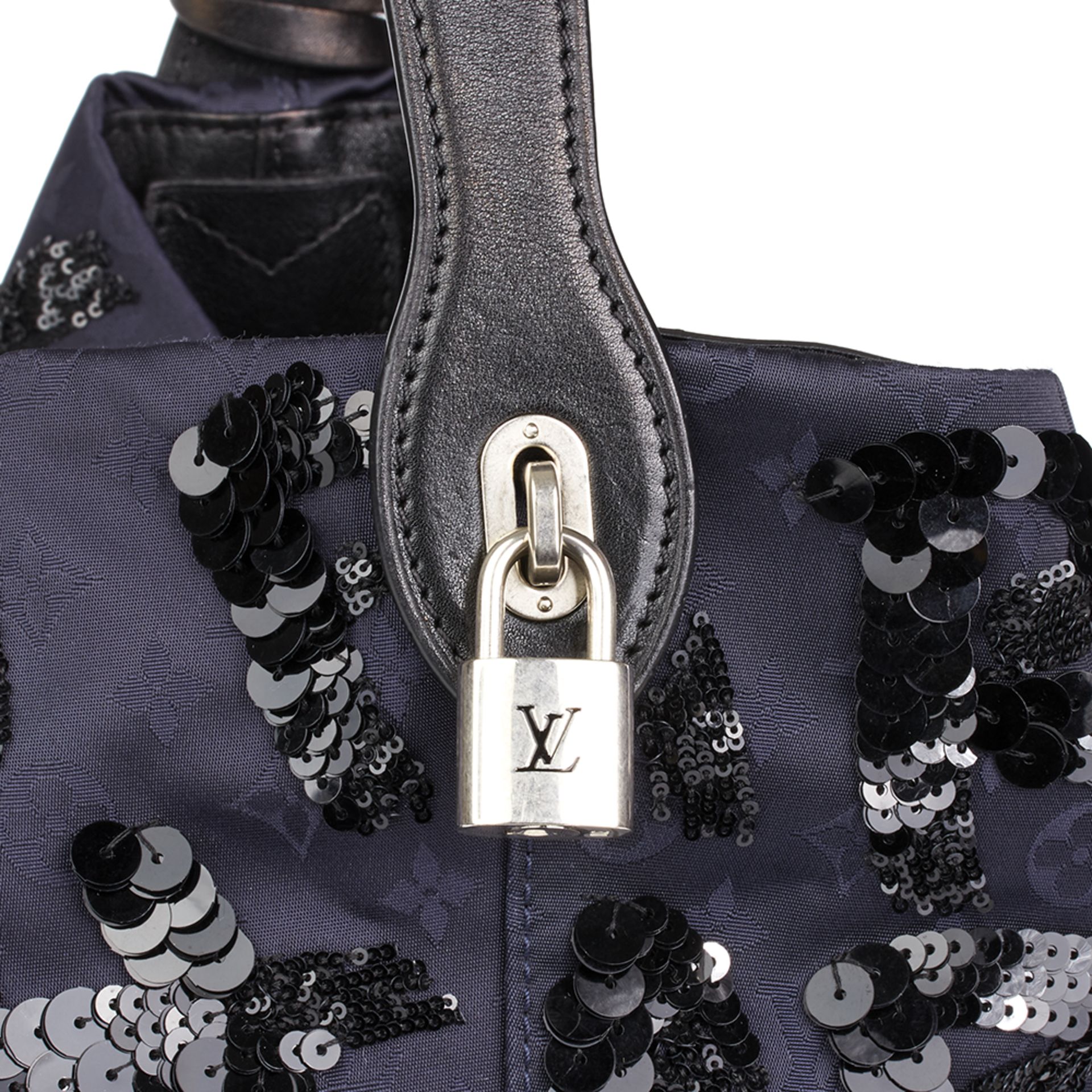 Navy Embellished Jacquard Monogram Satin & Black Calfskin Leather Spotlight PM - Bild 7 aus 10