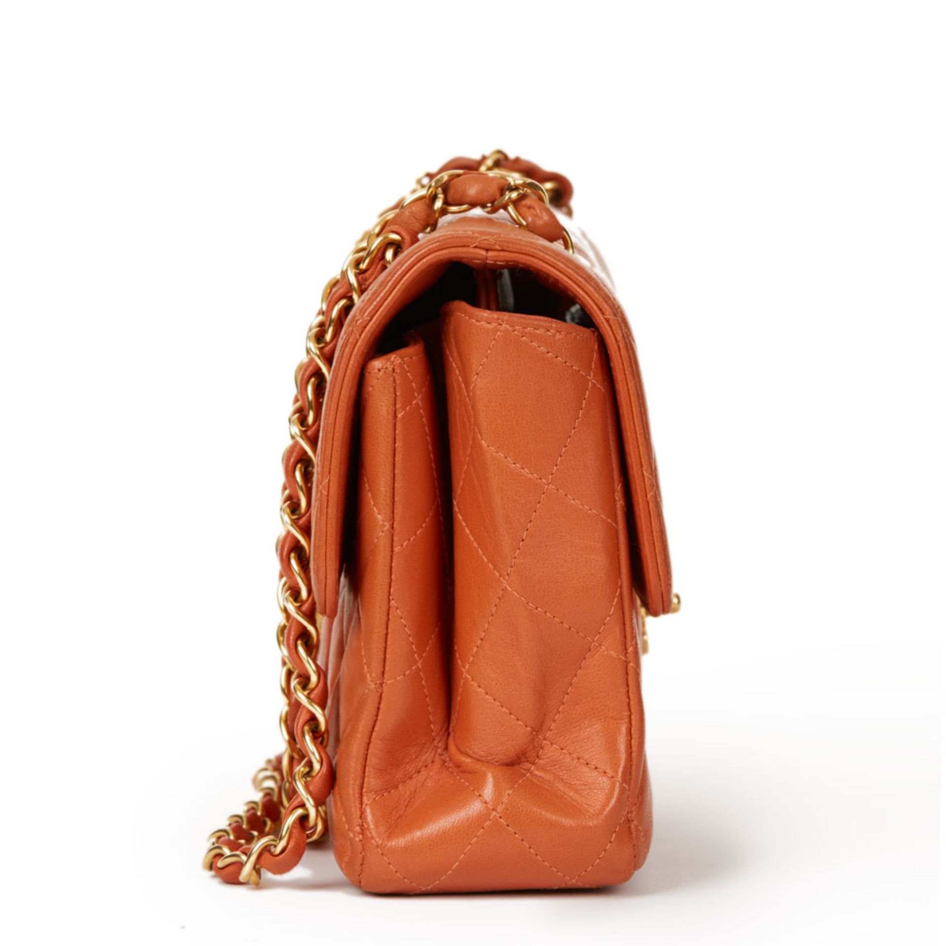 Burnt Orange Quilted Lambskin Small Double Sided Classic Flap Bag - Image 3 of 10