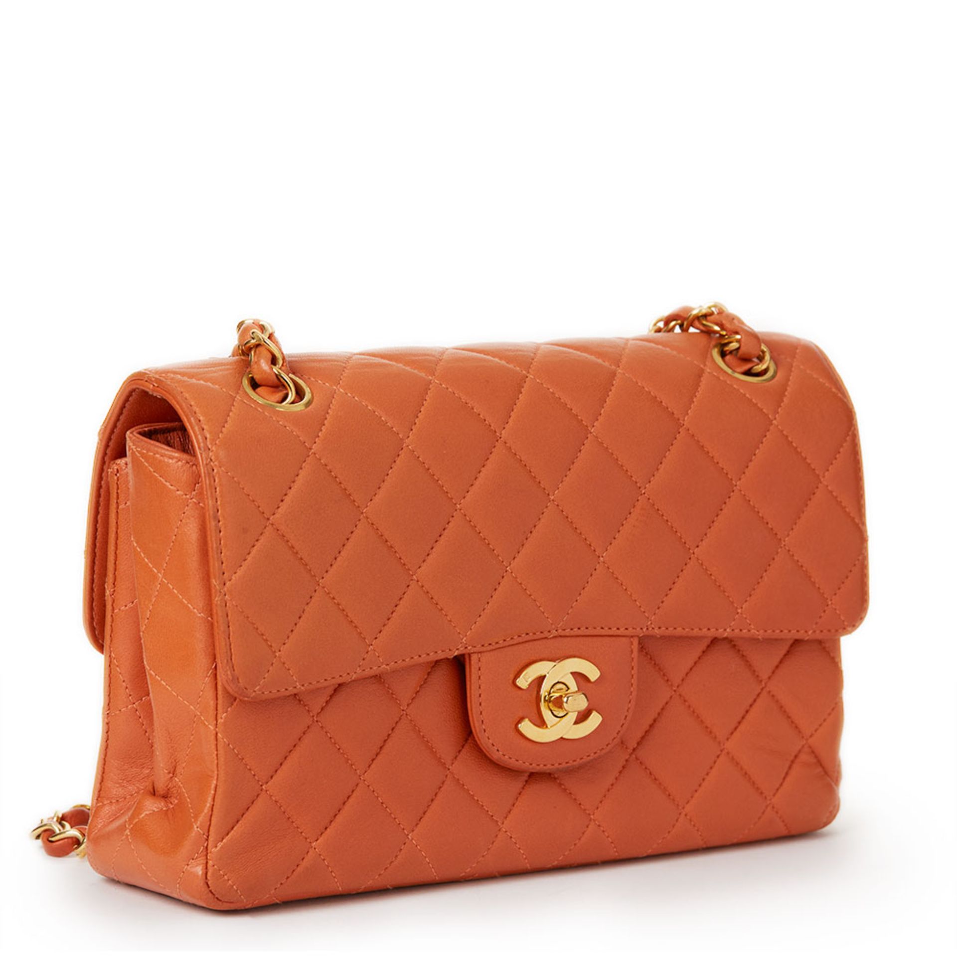 Burnt Orange Quilted Lambskin Small Double Sided Classic Flap Bag - Image 2 of 10