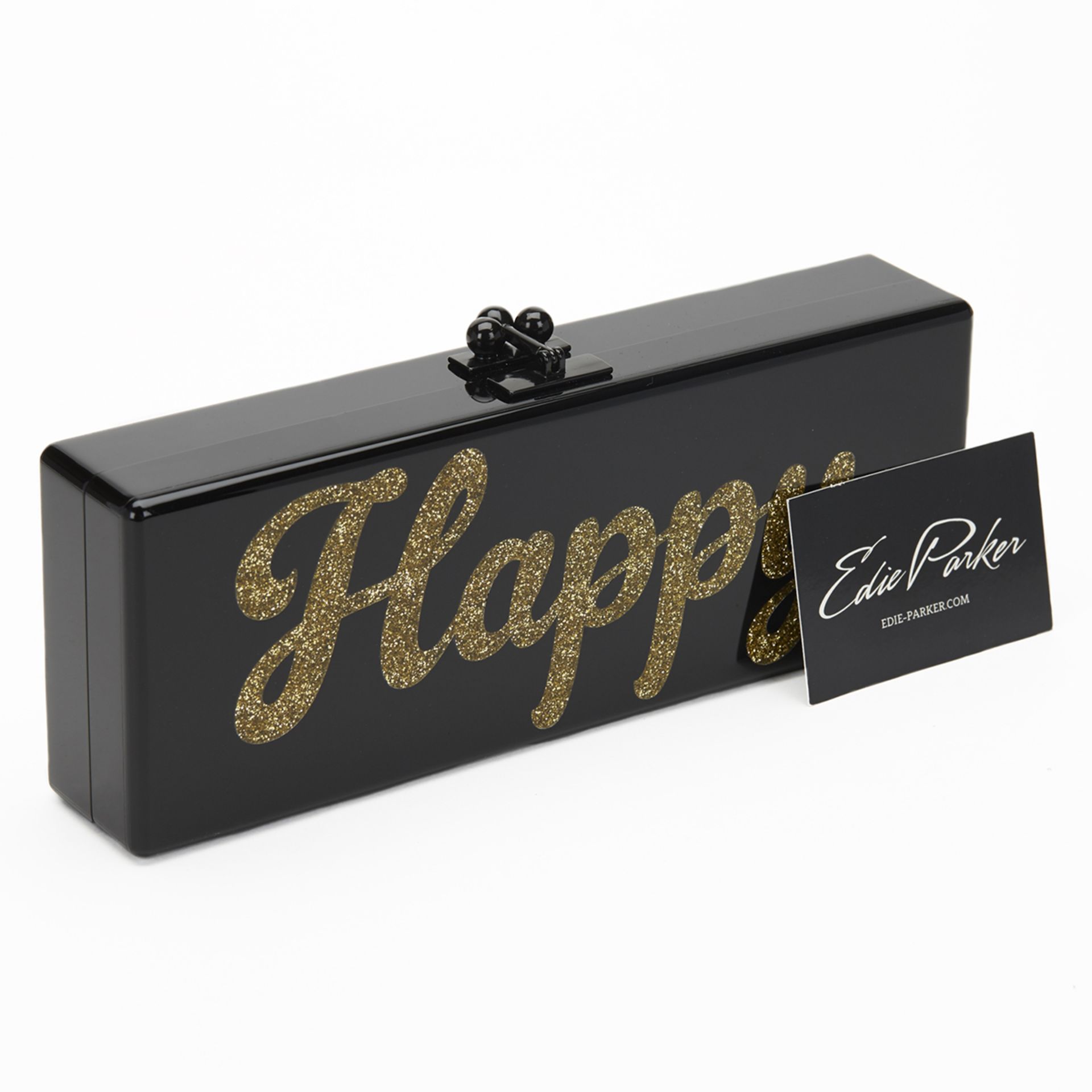 Black Glittered Acrylic Happy Box Clutch - Image 9 of 9