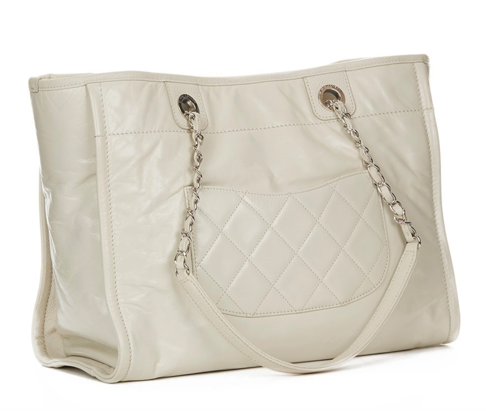 White Glazed Leather & Caviar Leather Small Deauville Tote - Image 6 of 9