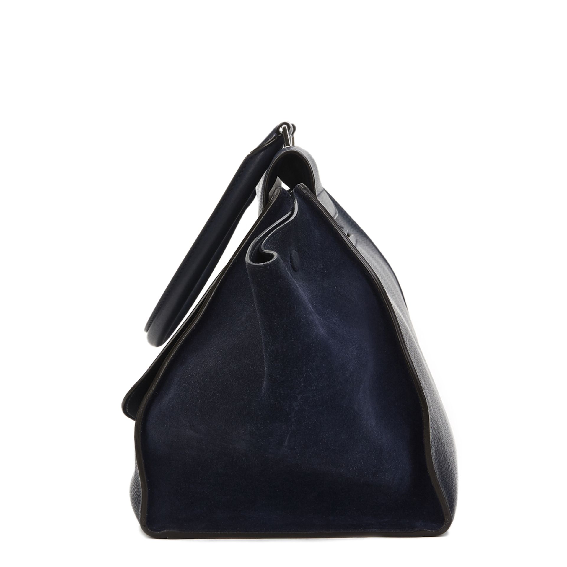 Navy Drummed Calfskin Leather & Suede Large Trapeze - Image 2 of 9