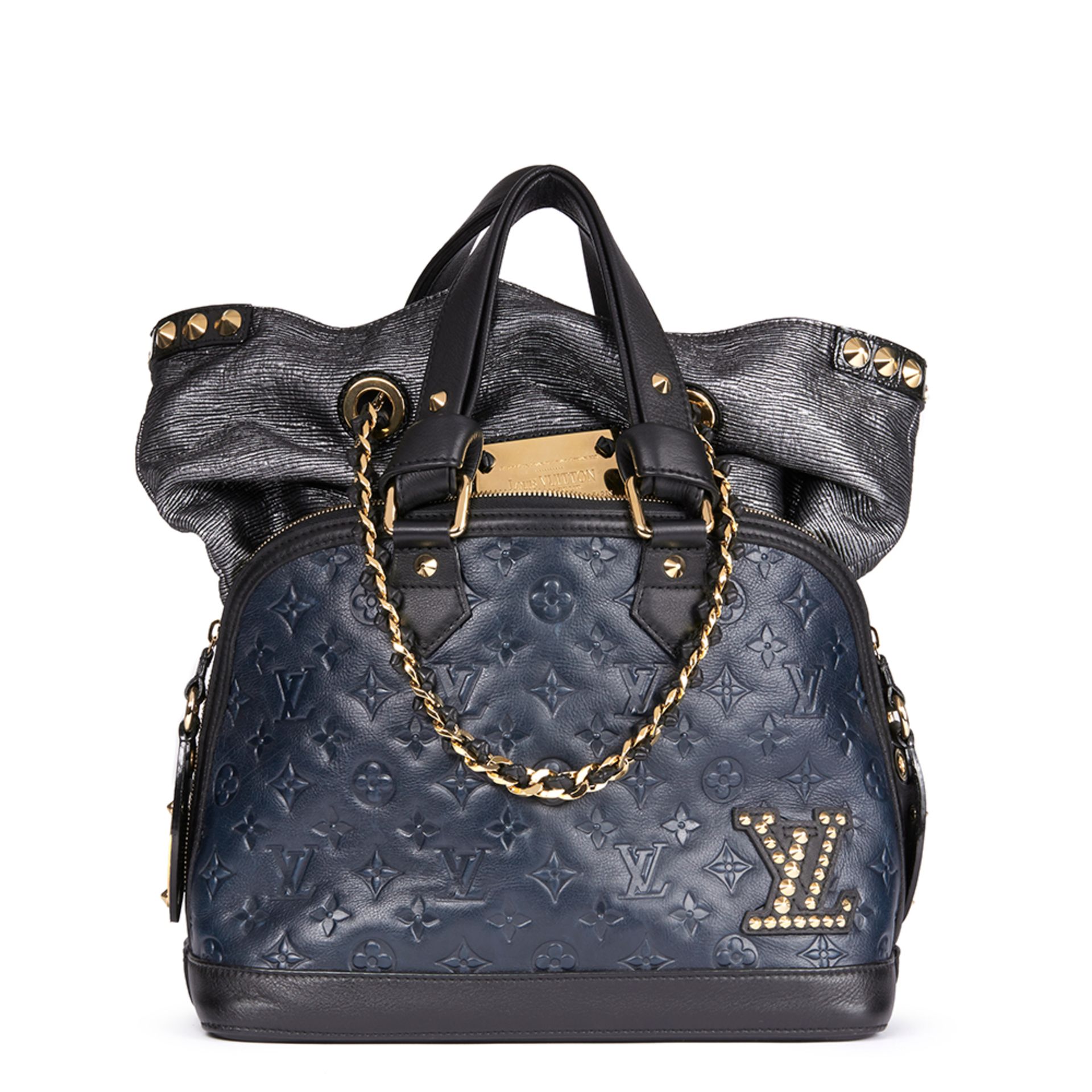 Blue & Black Monogram Embossed Calfskin Leather Double Jeu Neo-Alma