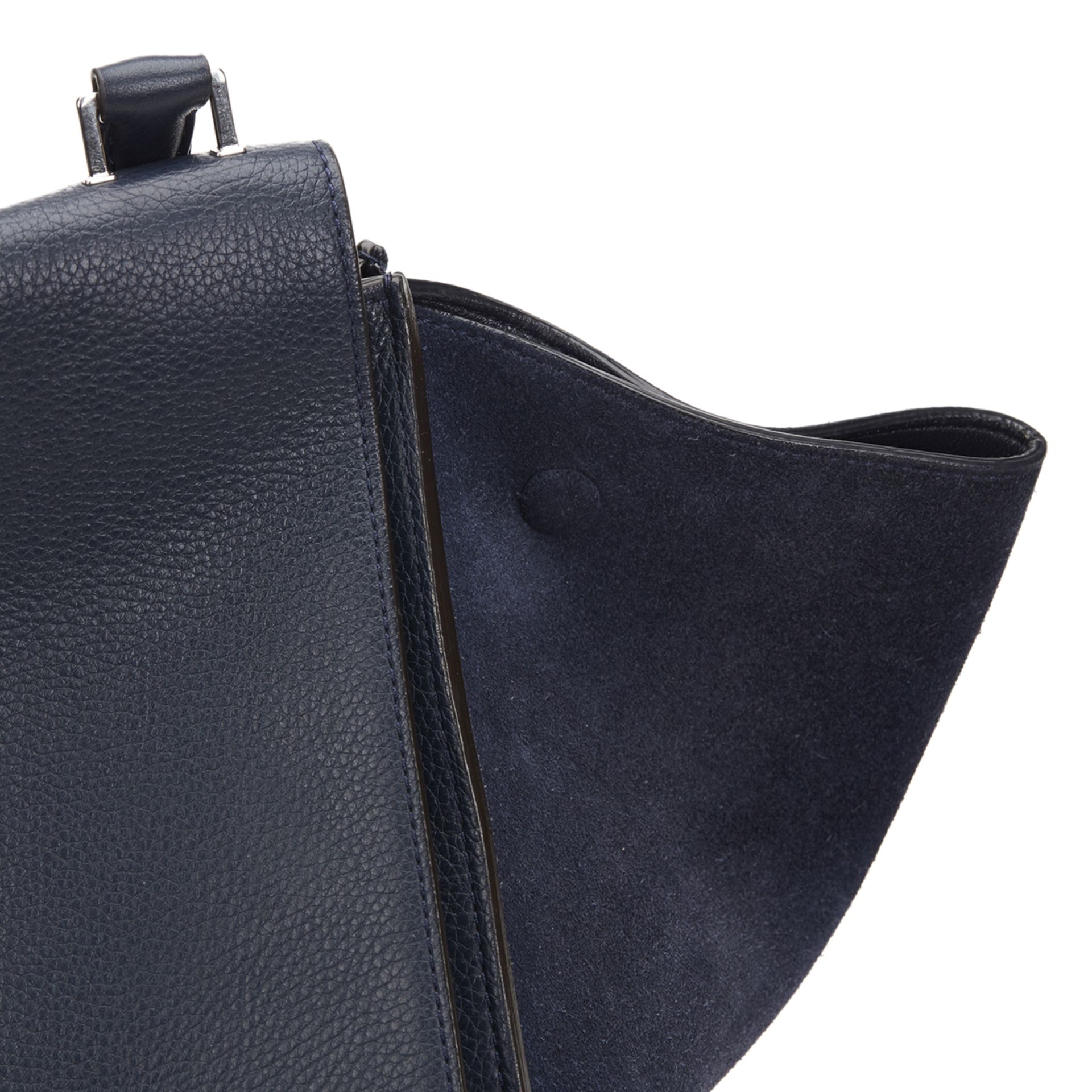 Navy Drummed Calfskin Leather & Suede Large Trapeze - Image 7 of 9