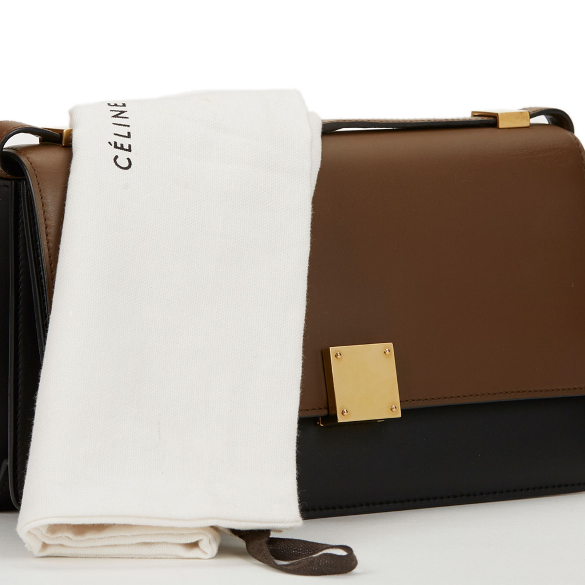 Brown & Black Calfskin Leather Bi-Colour Medium Case Flap Bag - Image 10 of 10