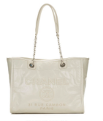 White Glazed Leather & Caviar Leather Small Deauville Tote