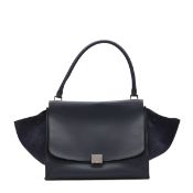 Navy Drummed Calfskin Leather & Suede Large Trapeze