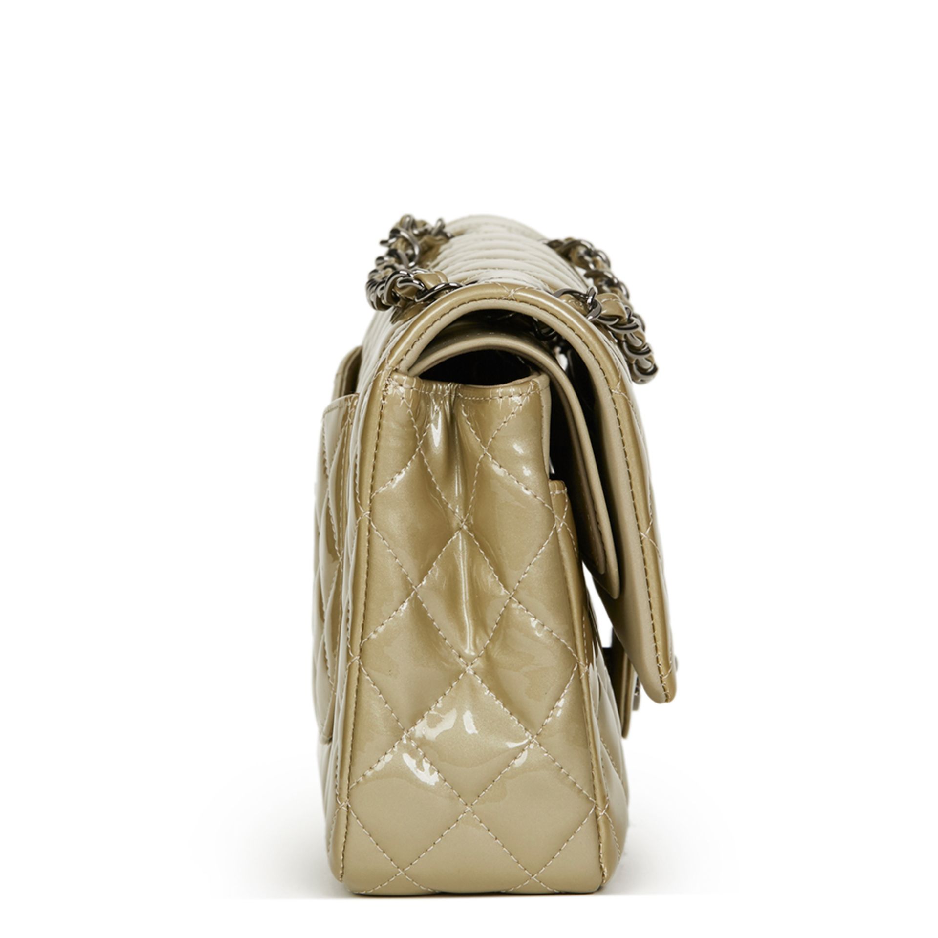 Pale Olive Quilted Iridescent Patent Leather Medium Classic Double Flap Bag - Image 3 of 10