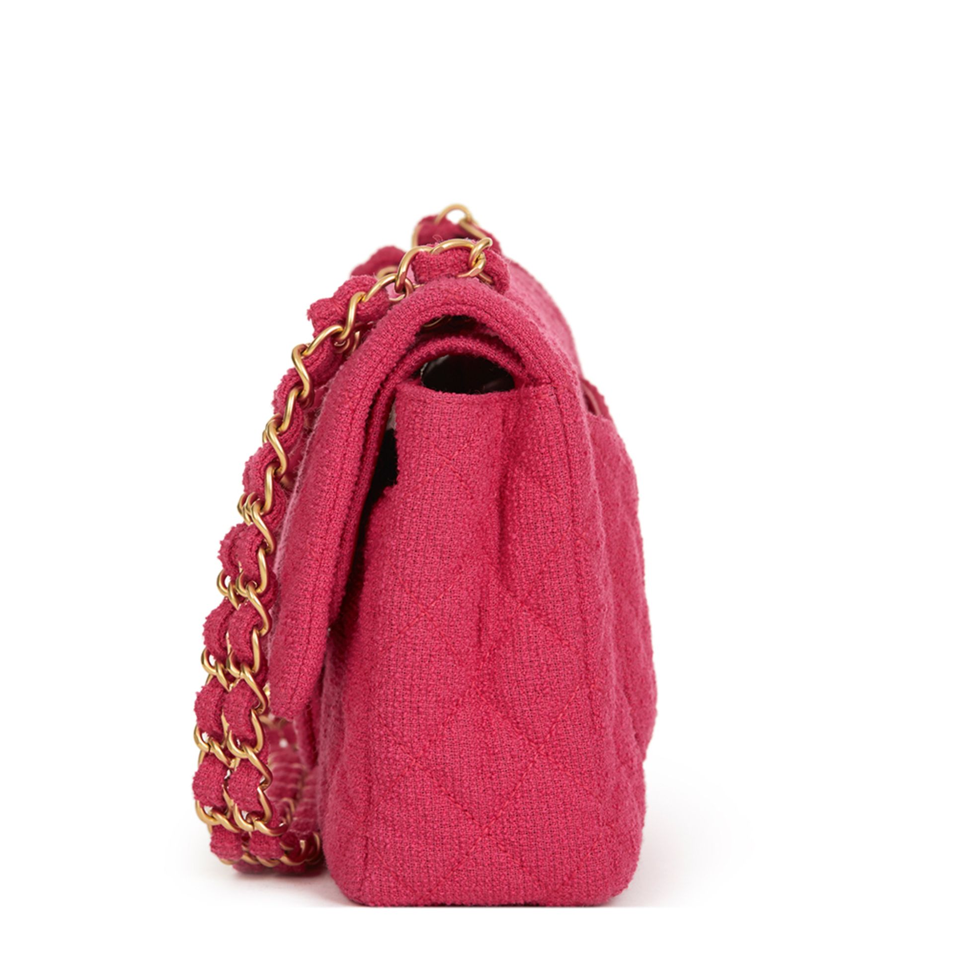 Fuchsia Quilted Boucl Fabric Medium Classic Double Flap Bag - Bild 2 aus 10