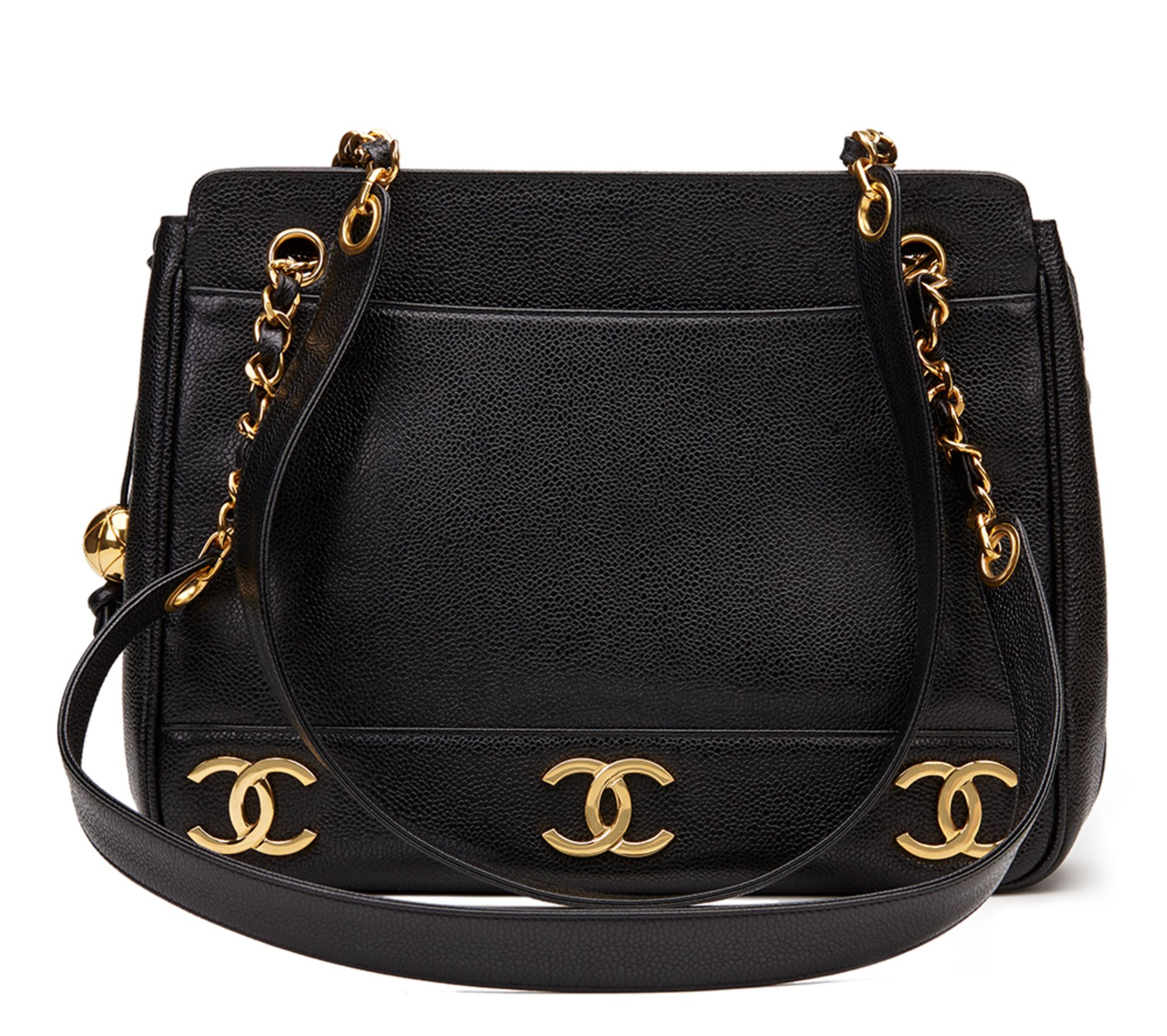 Black Caviar Leather Vintage Logo Trim Shoulder Bag