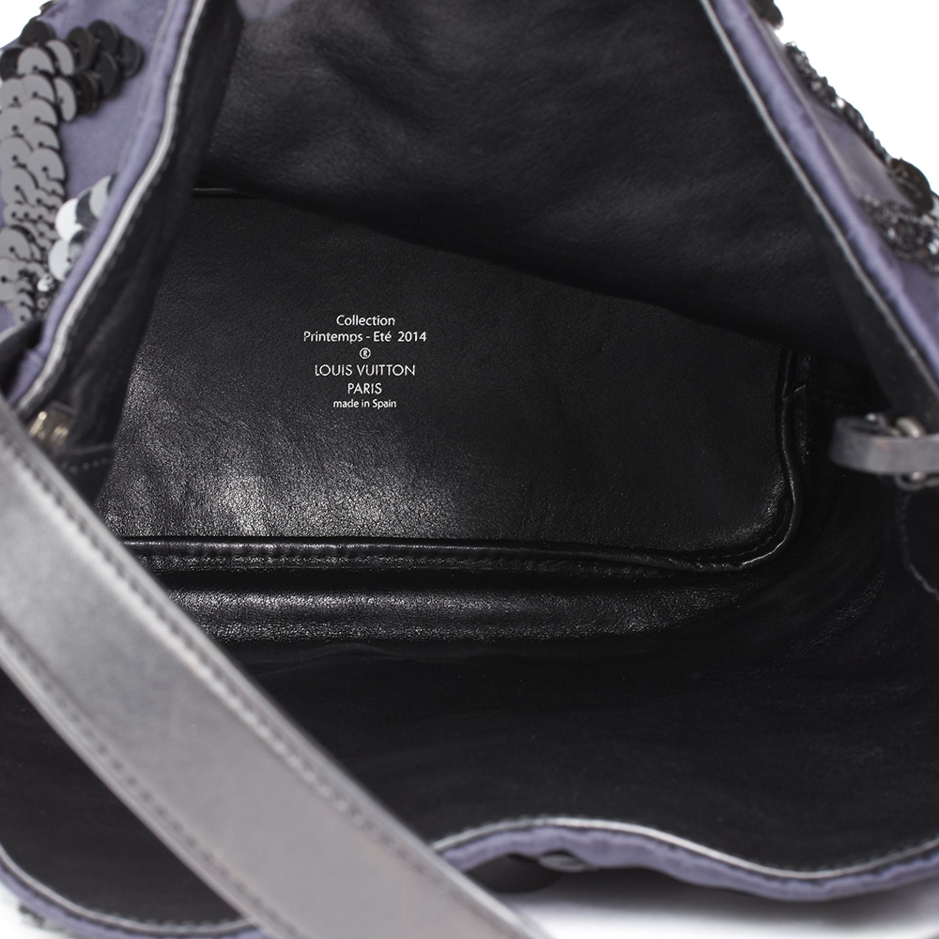 Navy Embellished Jacquard Monogram Satin & Black Calfskin Leather Spotlight PM - Image 9 of 10