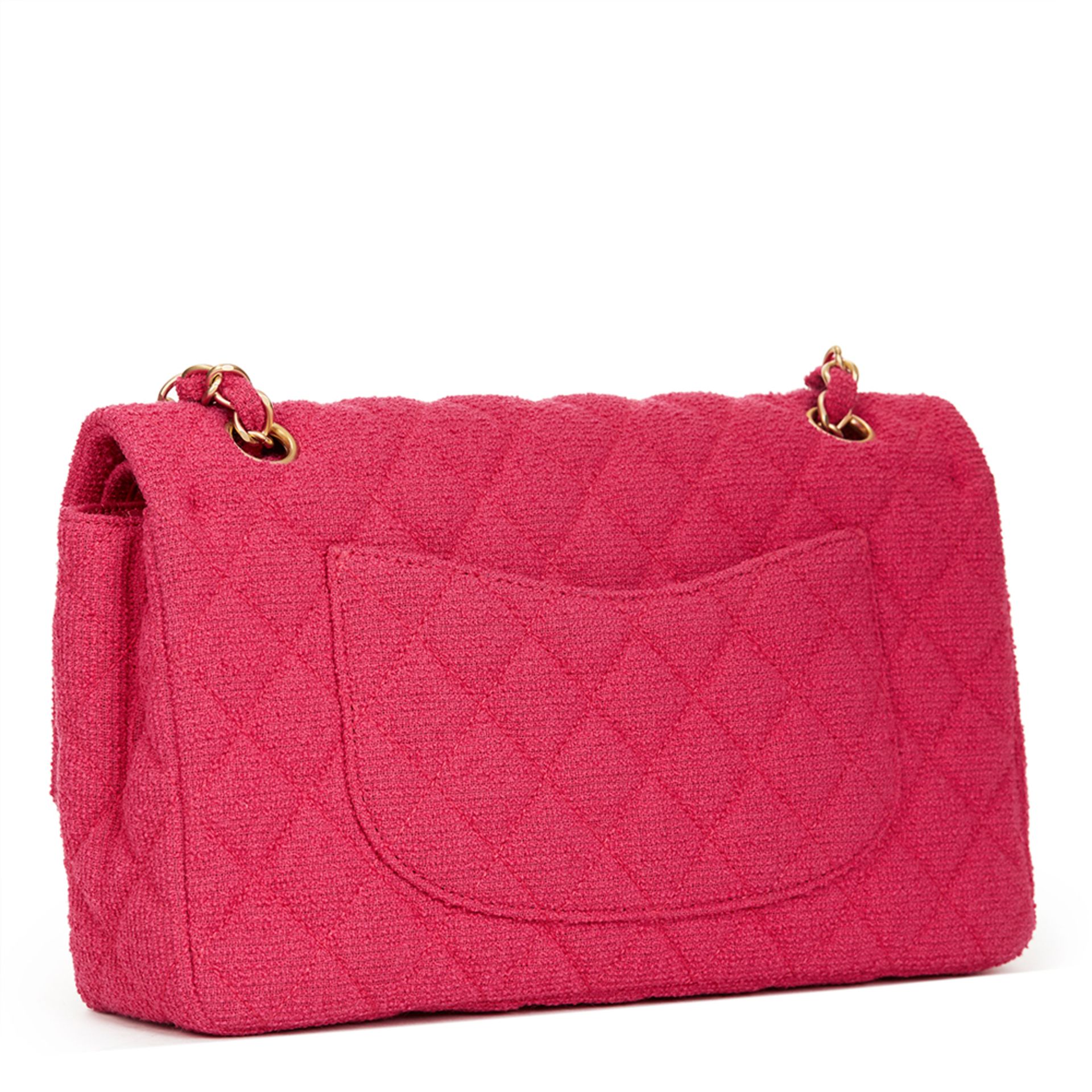 Fuchsia Quilted Boucl Fabric Medium Classic Double Flap Bag - Image 4 of 10