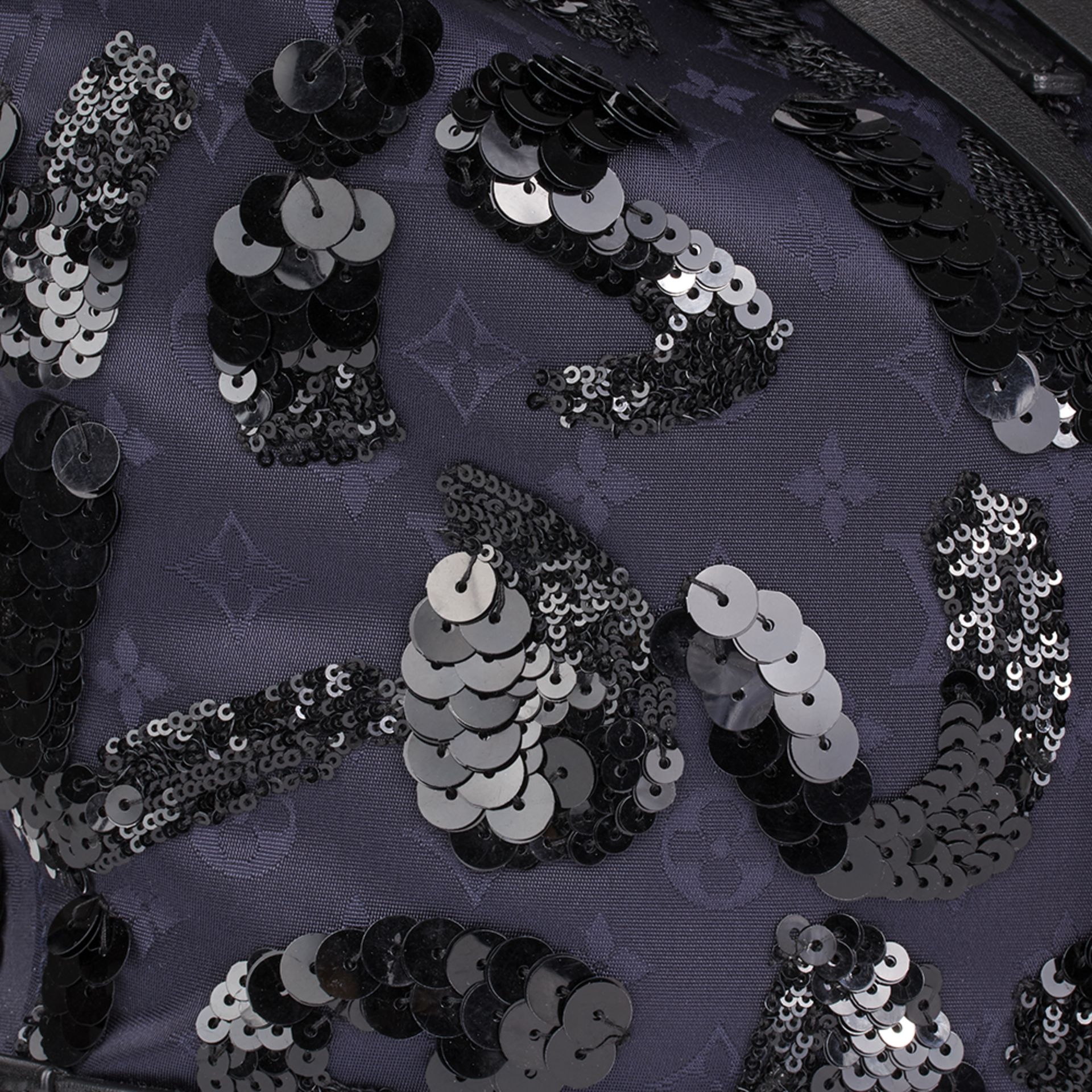 Navy Embellished Jacquard Monogram Satin & Black Calfskin Leather Spotlight PM - Image 6 of 10