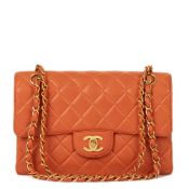 Burnt Orange Quilted Lambskin Small Double Sided Classic Flap Bag