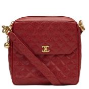 Red Quilted Caviar Leather Vintage Tall Classic Camera Bag