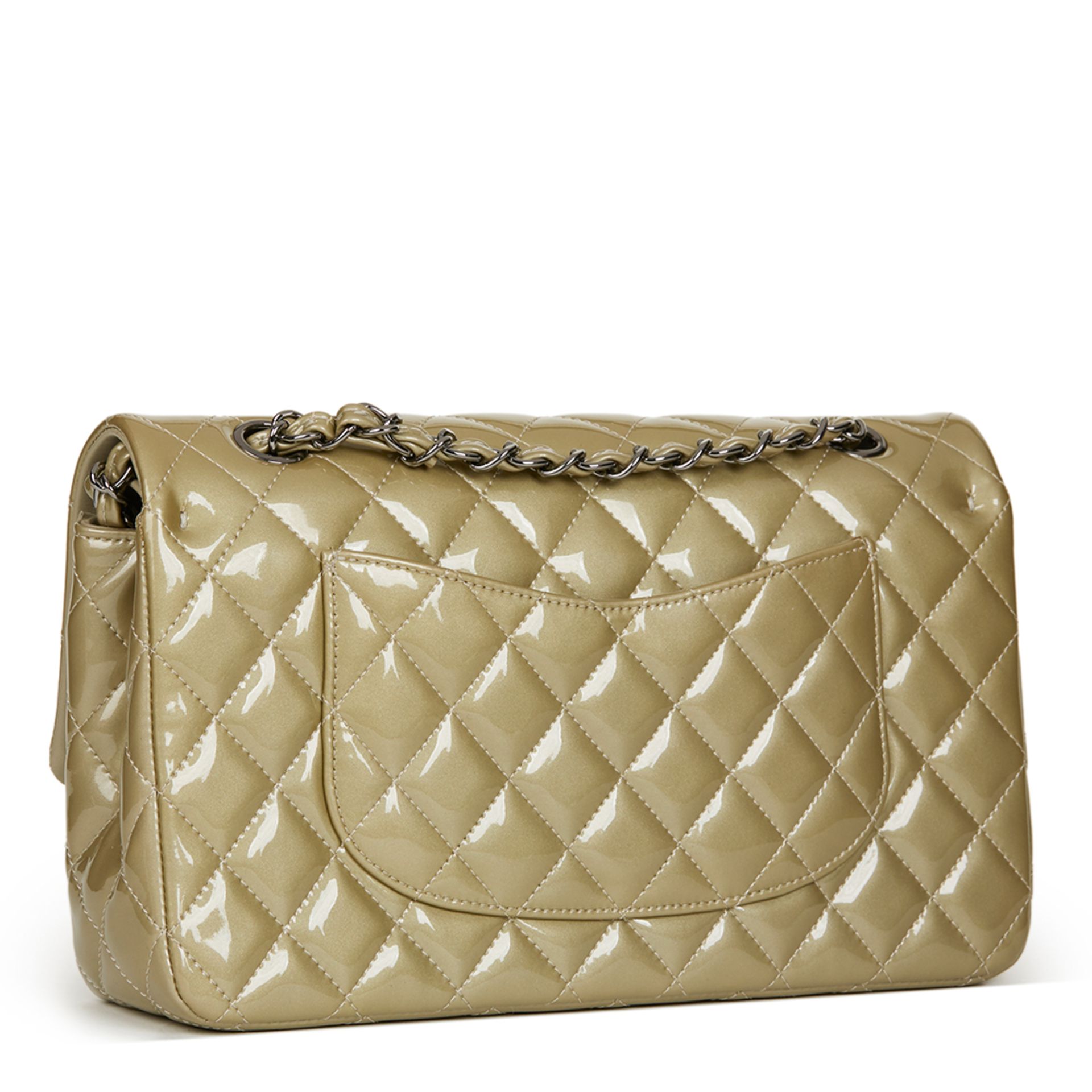 Pale Olive Quilted Iridescent Patent Leather Medium Classic Double Flap Bag - Image 5 of 10