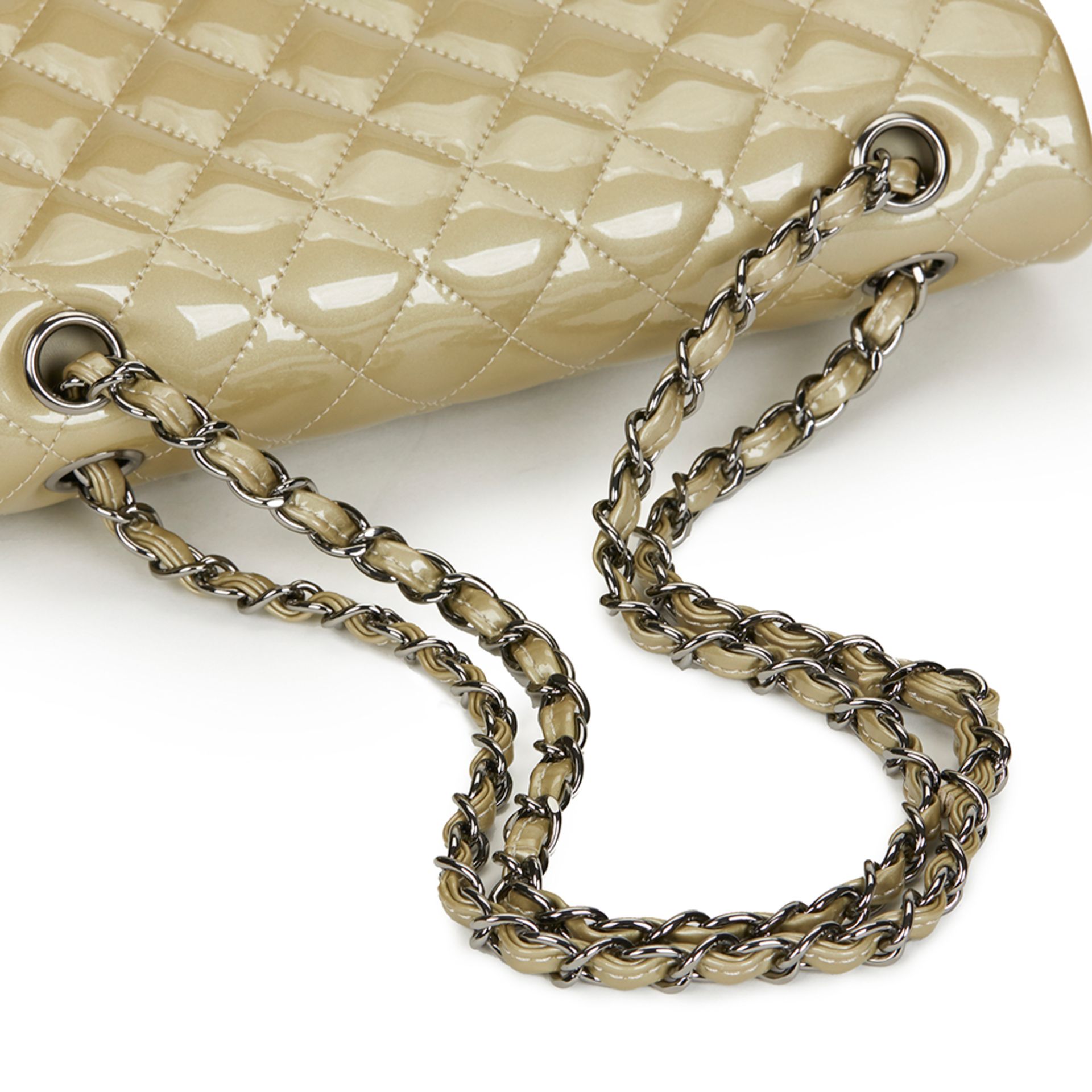 Pale Olive Quilted Iridescent Patent Leather Medium Classic Double Flap Bag - Image 7 of 10