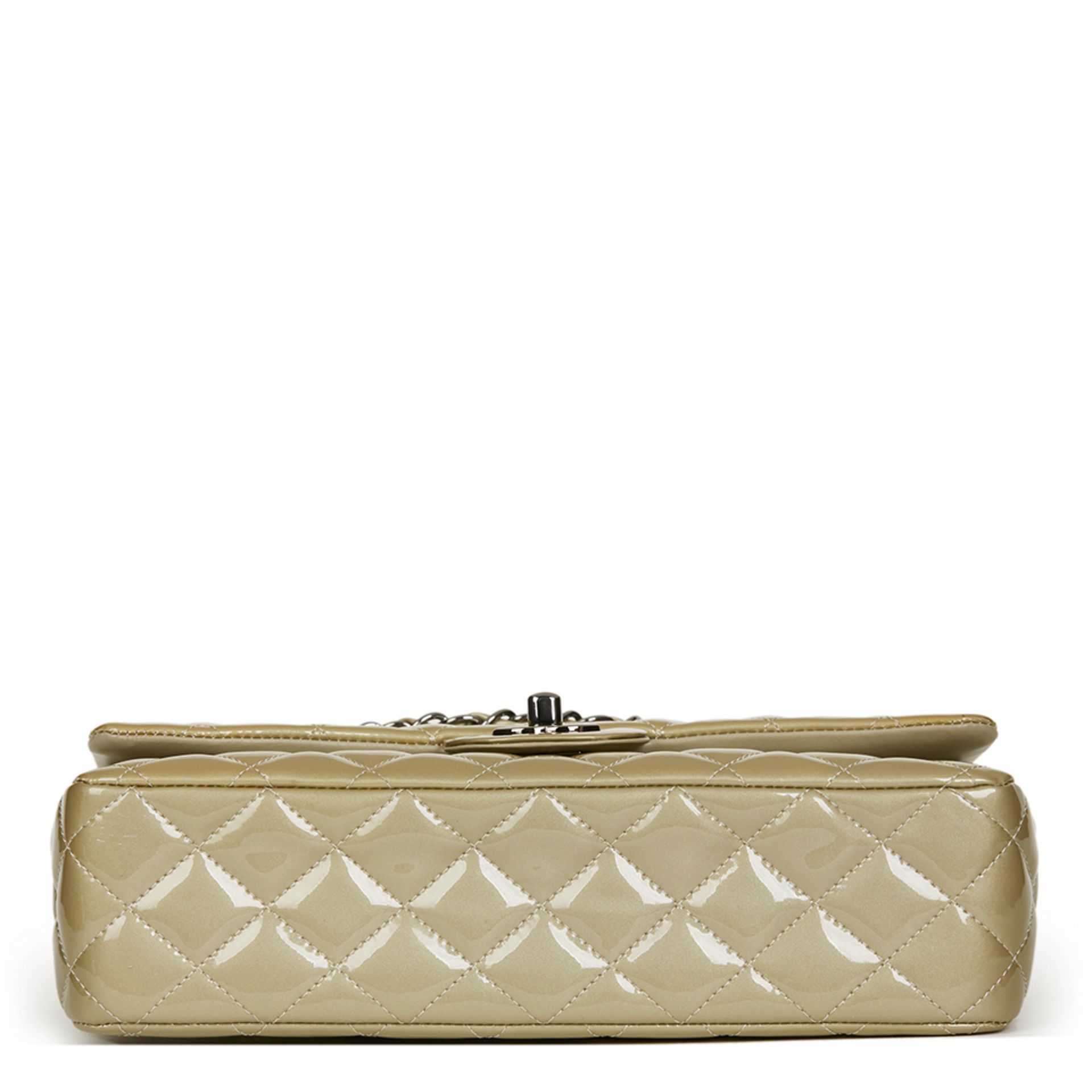 Pale Olive Quilted Iridescent Patent Leather Medium Classic Double Flap Bag - Image 4 of 10