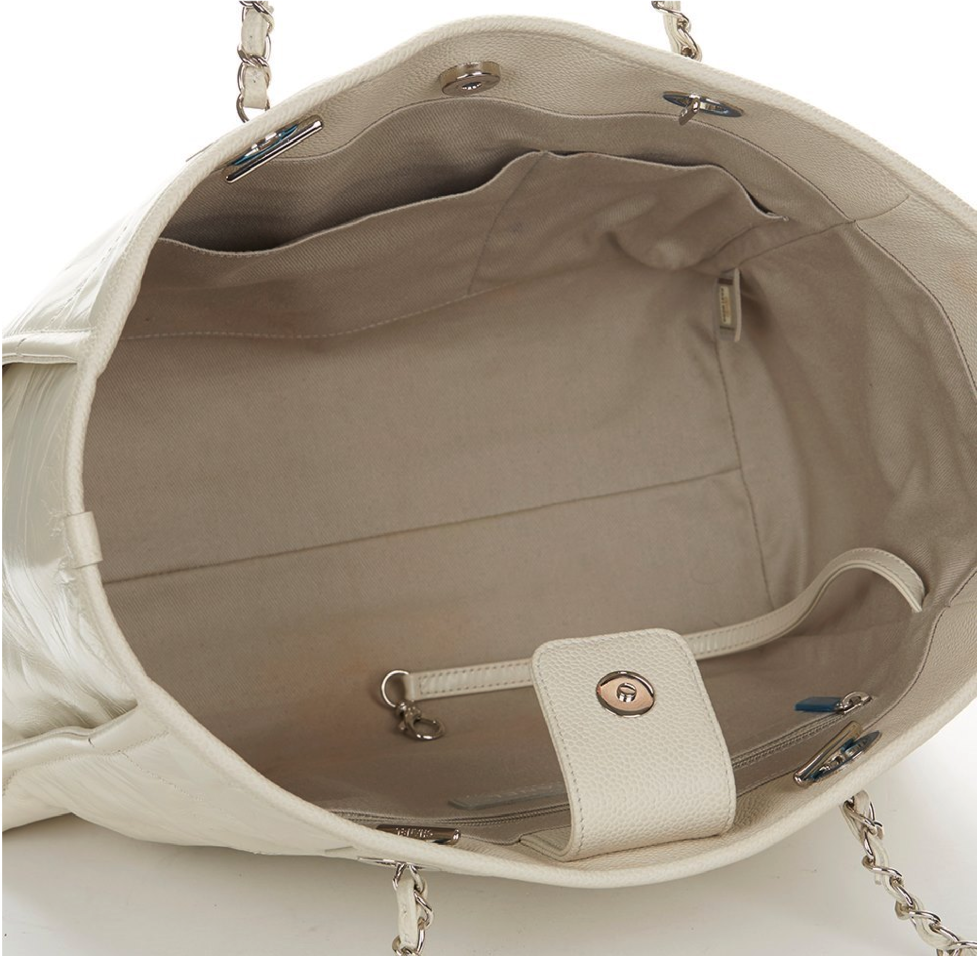 White Glazed Leather & Caviar Leather Small Deauville Tote - Image 3 of 9