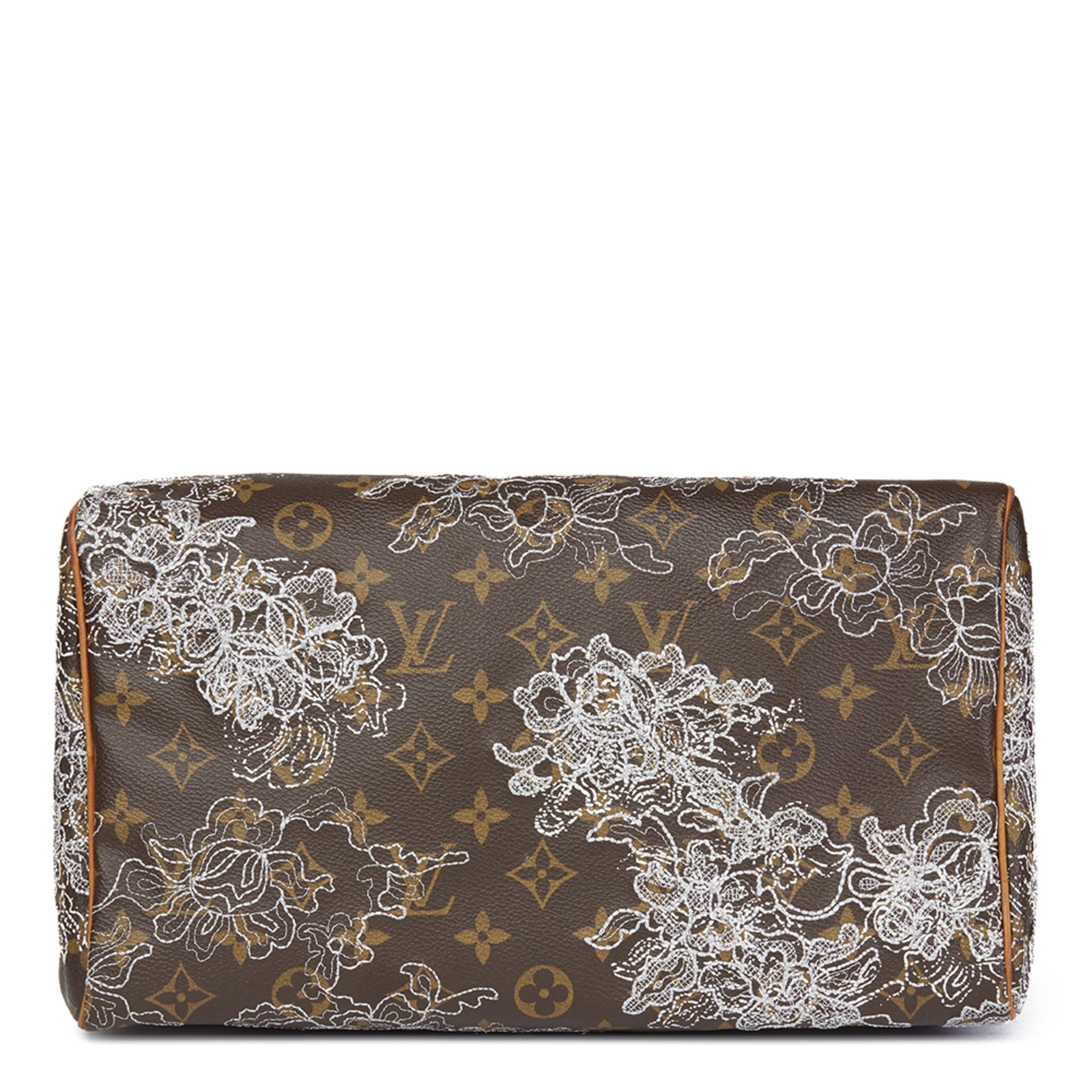 Brown Coated Monogram Canvas Silver Dentelle Speedy 30 - Image 4 of 8