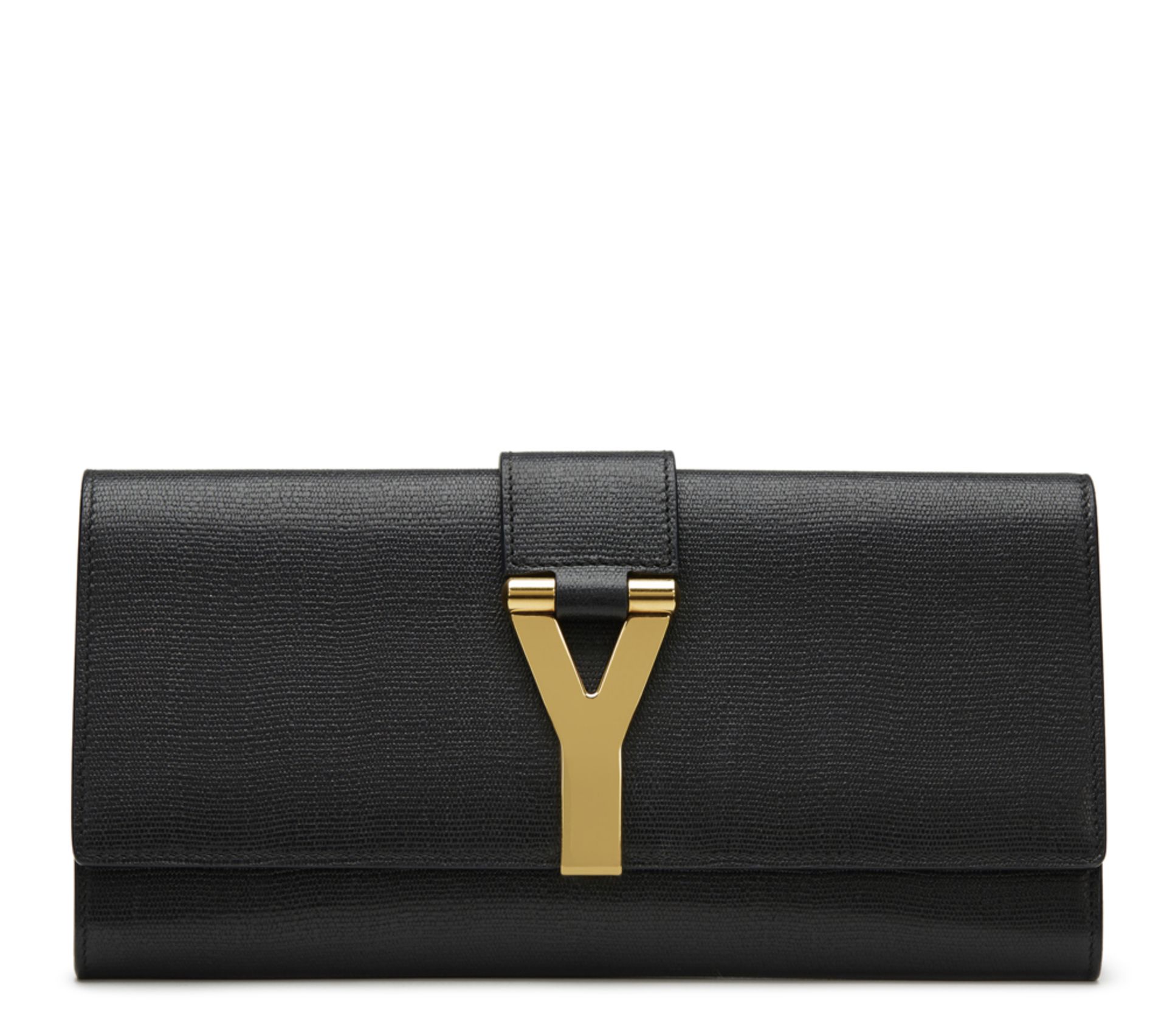 Black Grained Calfskin Classic Y Clutch