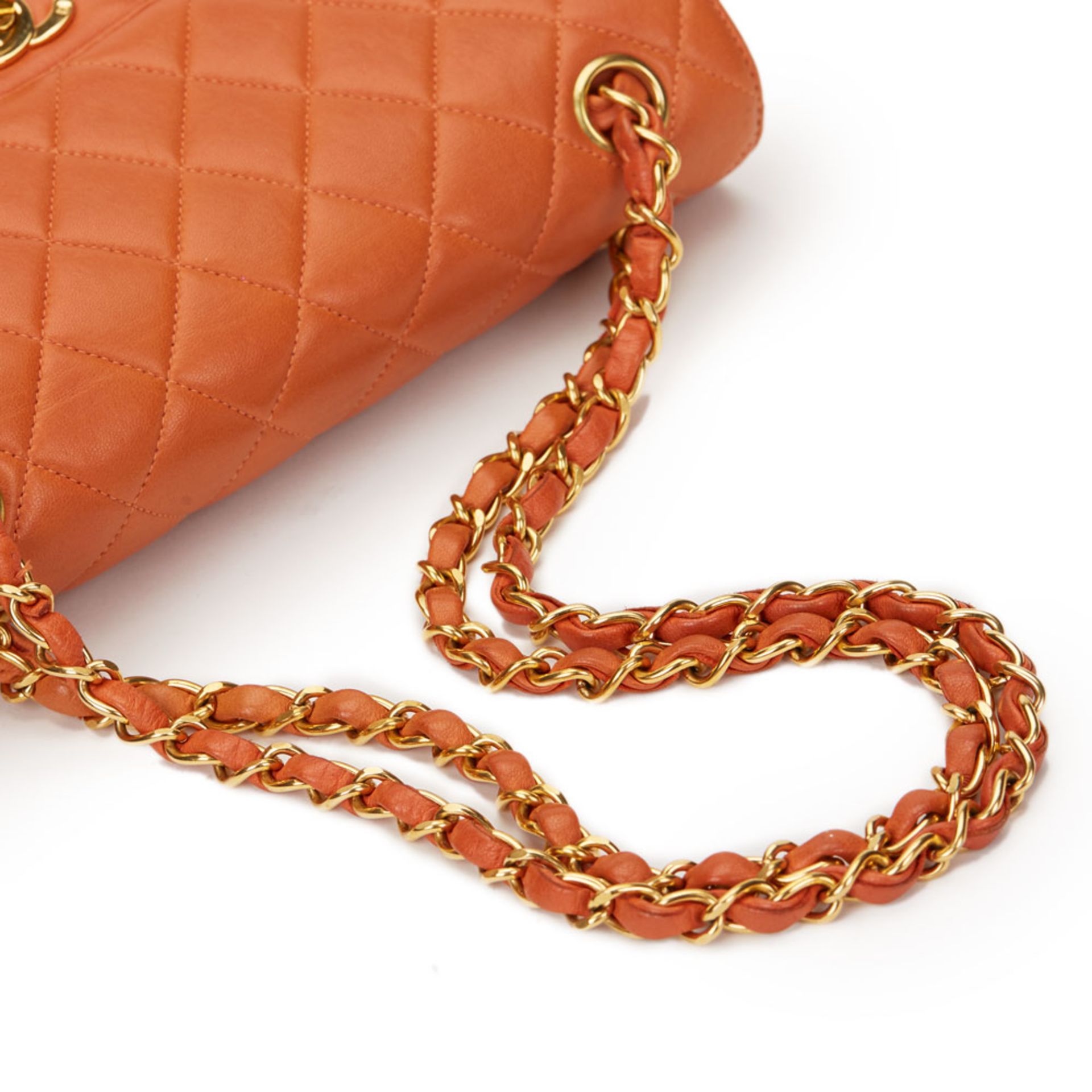 Burnt Orange Quilted Lambskin Small Double Sided Classic Flap Bag - Image 6 of 10