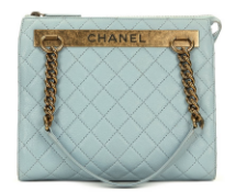 Pale Blue Quilted Calfskin Leather Timeless Shoulder Tote