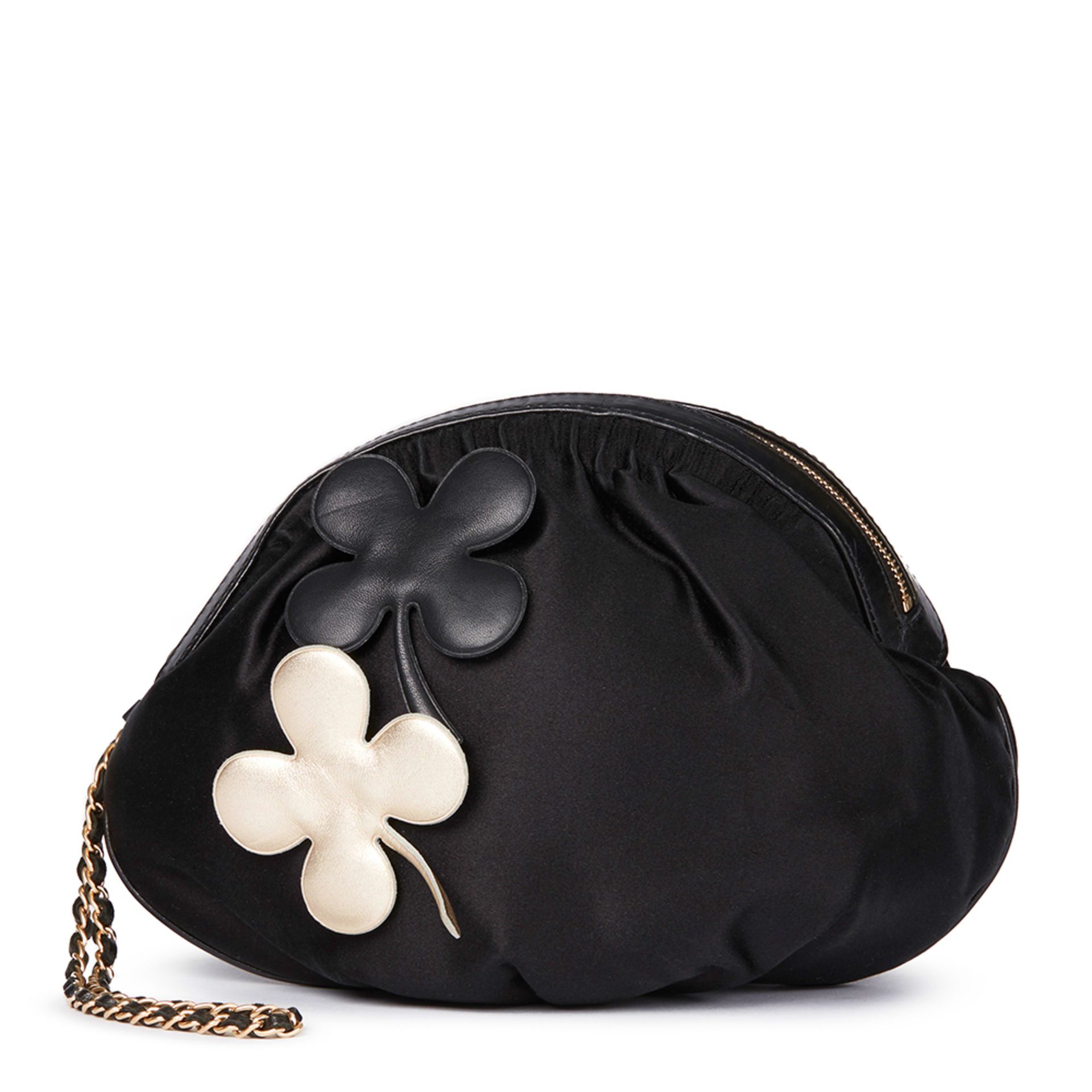 Black Satin Four Leaf Clover Timeless Wristlet Clutch