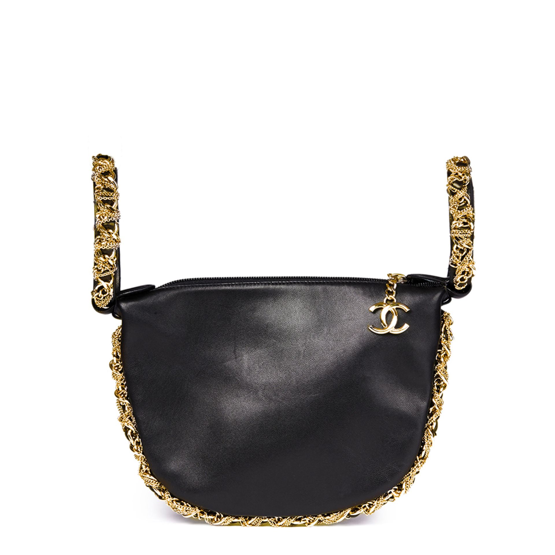 Black Lambskin Chain Around Timeless Wristlet