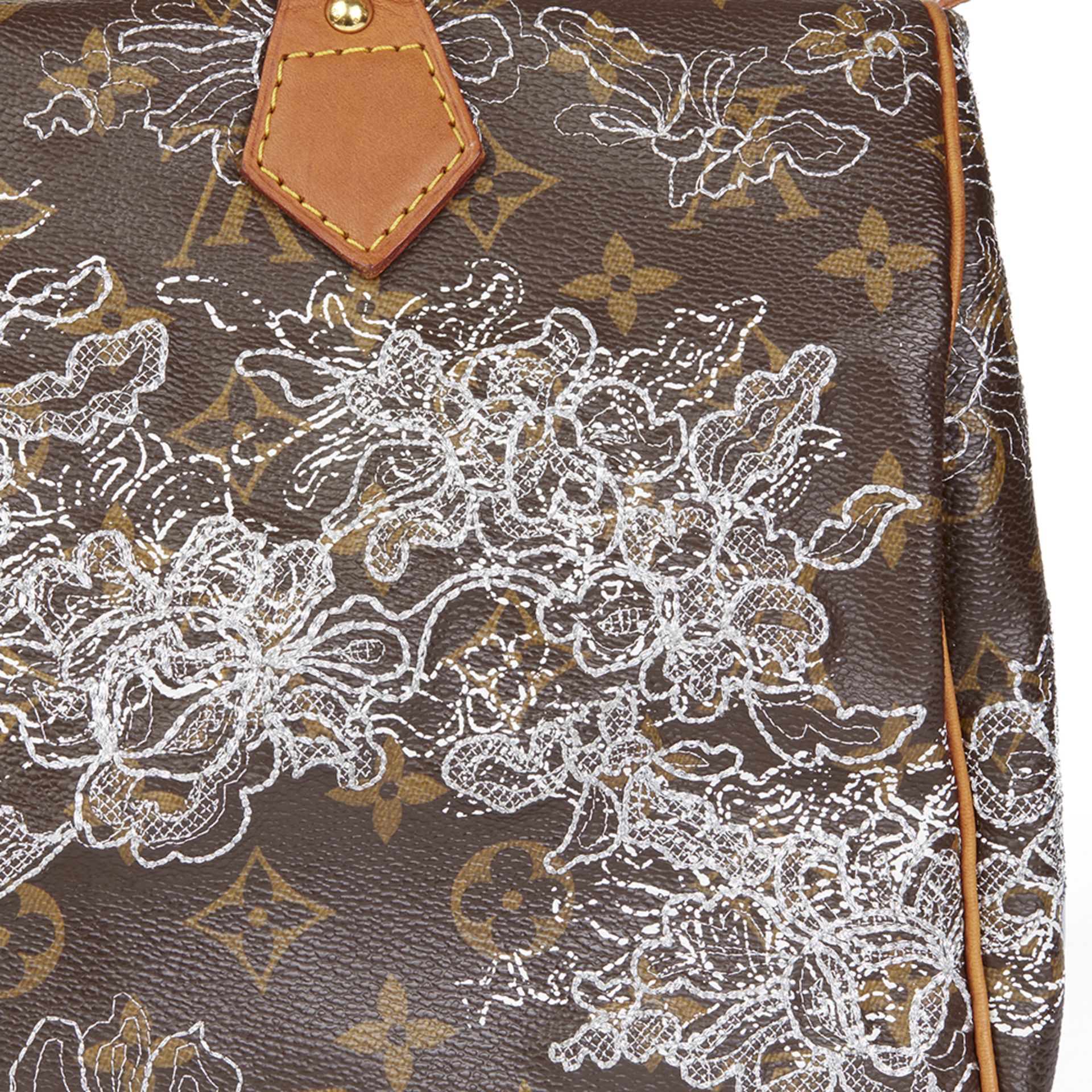 Brown Coated Monogram Canvas Silver Dentelle Speedy 30 - Image 6 of 8