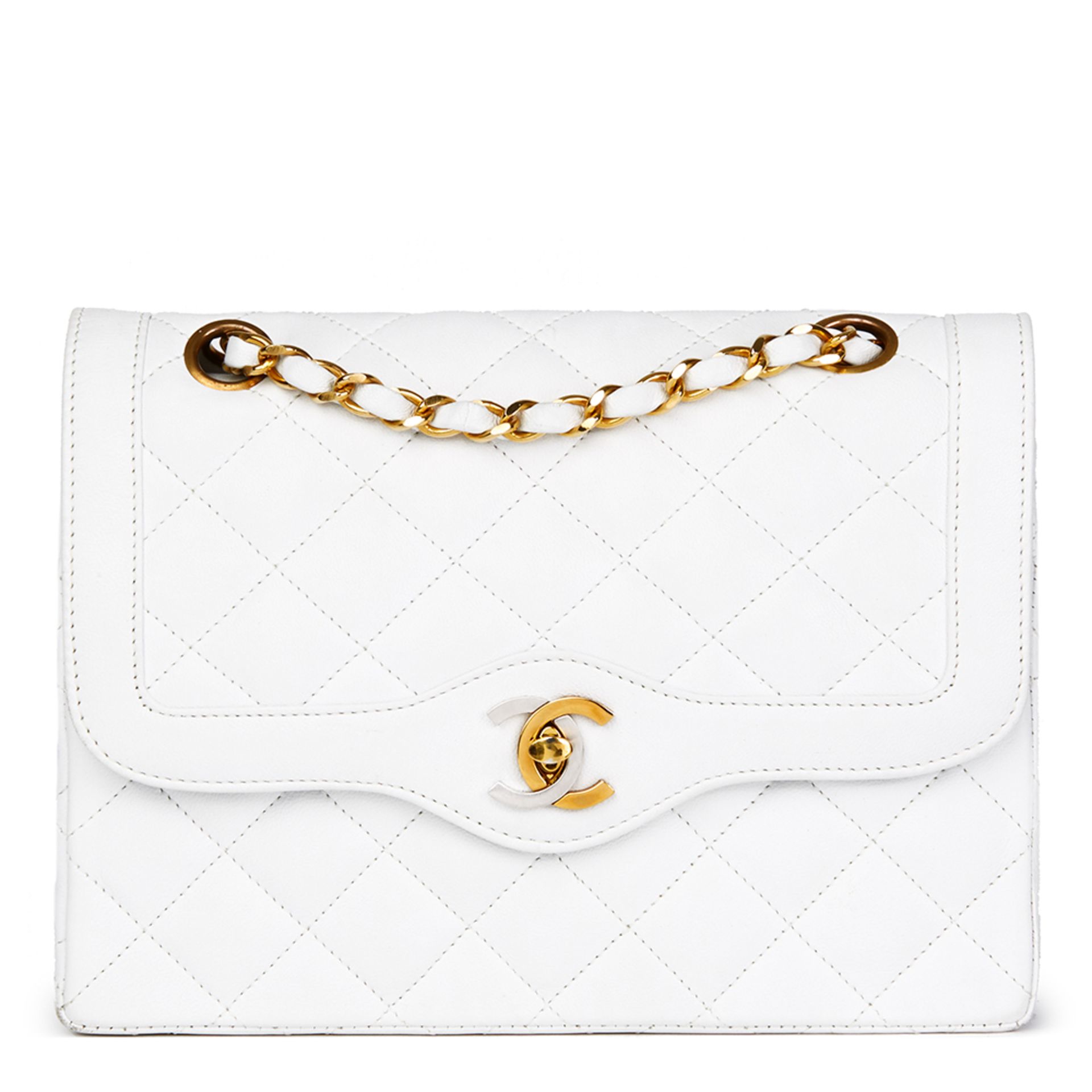 White Quilted Lambskin Vintage Small Paris Limited Double Flap Bag