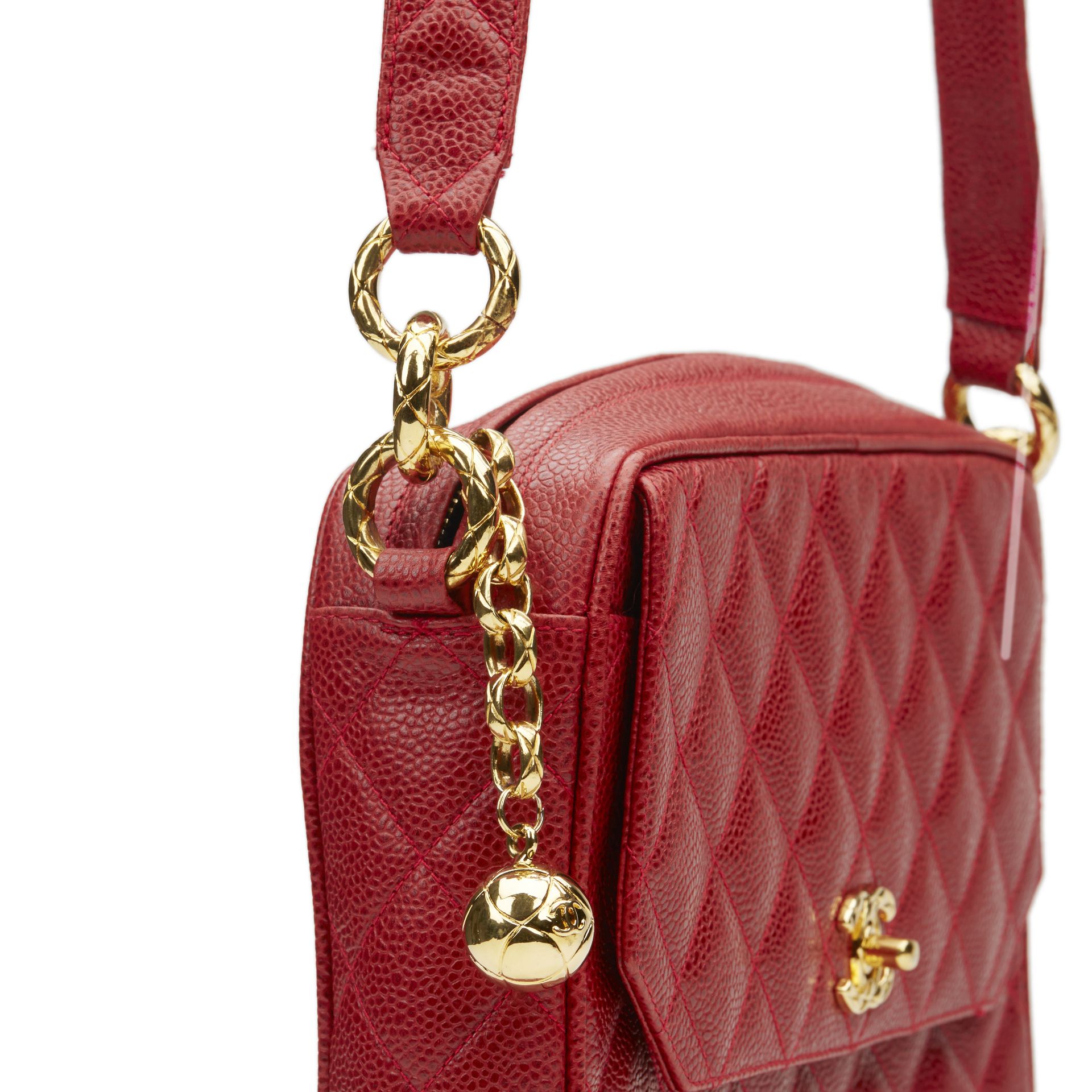 Red Quilted Caviar Leather Vintage Tall Classic Camera Bag - Bild 7 aus 10