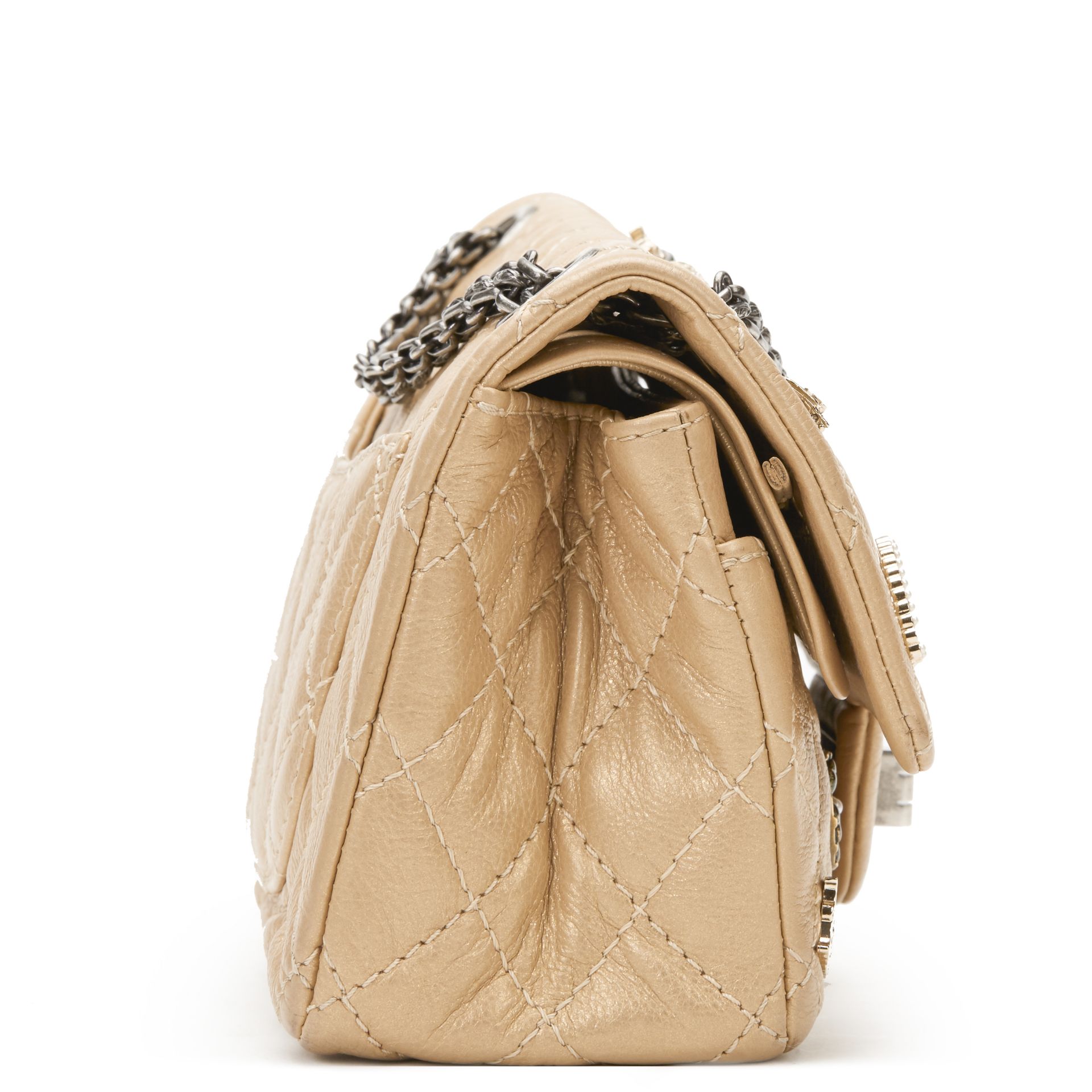 Gold Aged Metallic Calfskin Leather Lucky Charms 2.55 Reissue 224 Double Flap Bag - Image 3 of 13