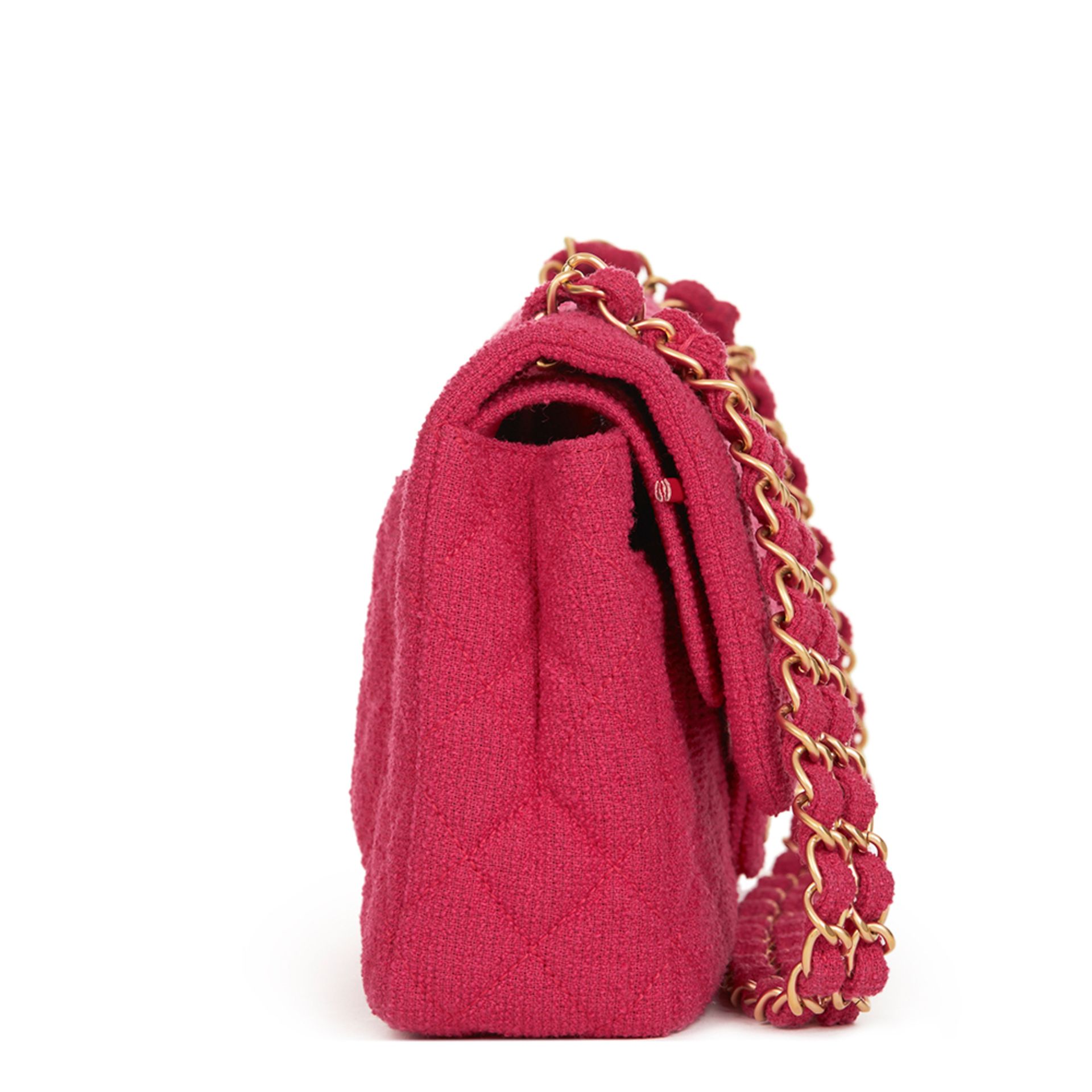 Fuchsia Quilted Boucl Fabric Medium Classic Double Flap Bag - Image 3 of 10