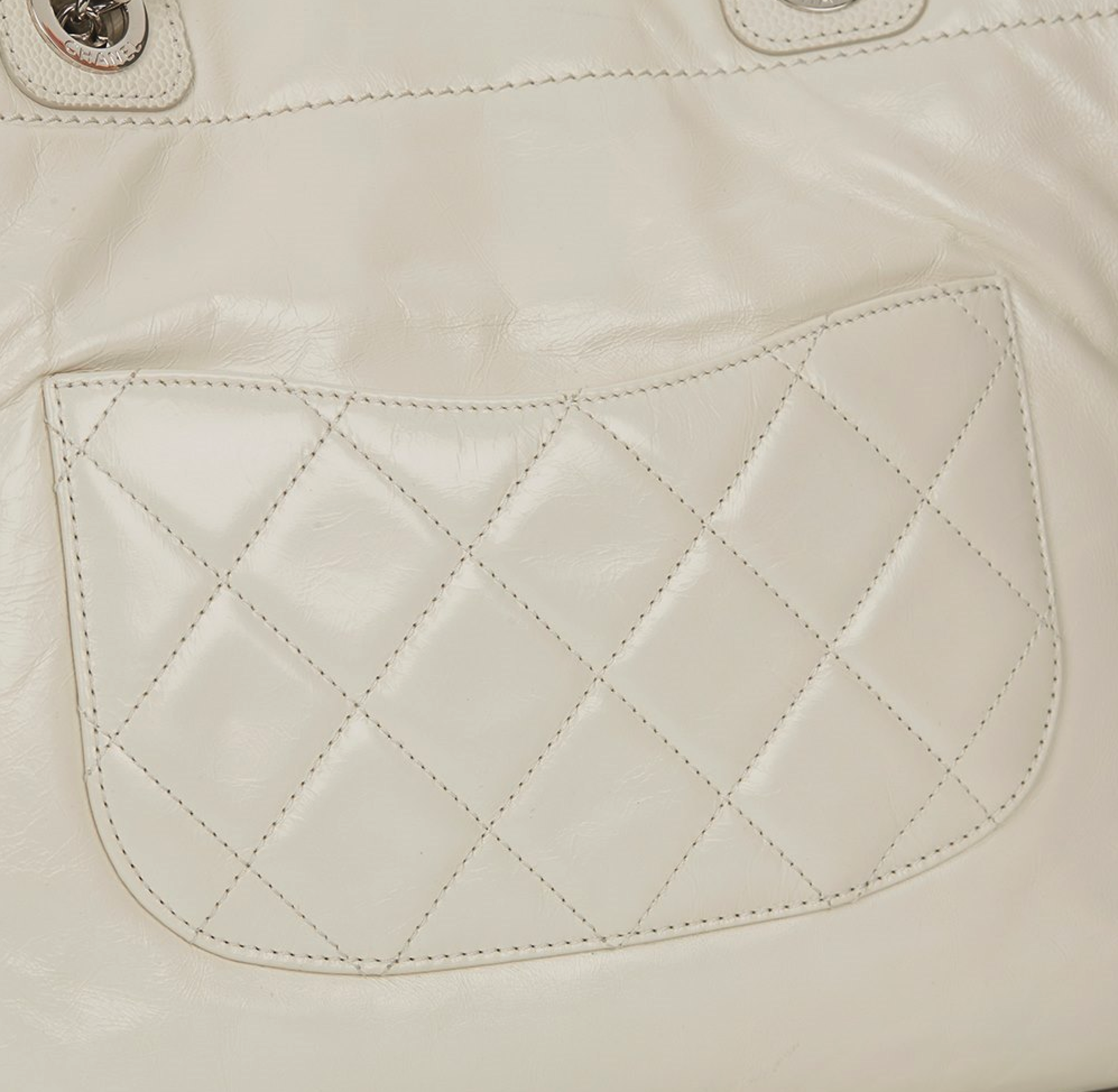 White Glazed Leather & Caviar Leather Small Deauville Tote - Image 9 of 9